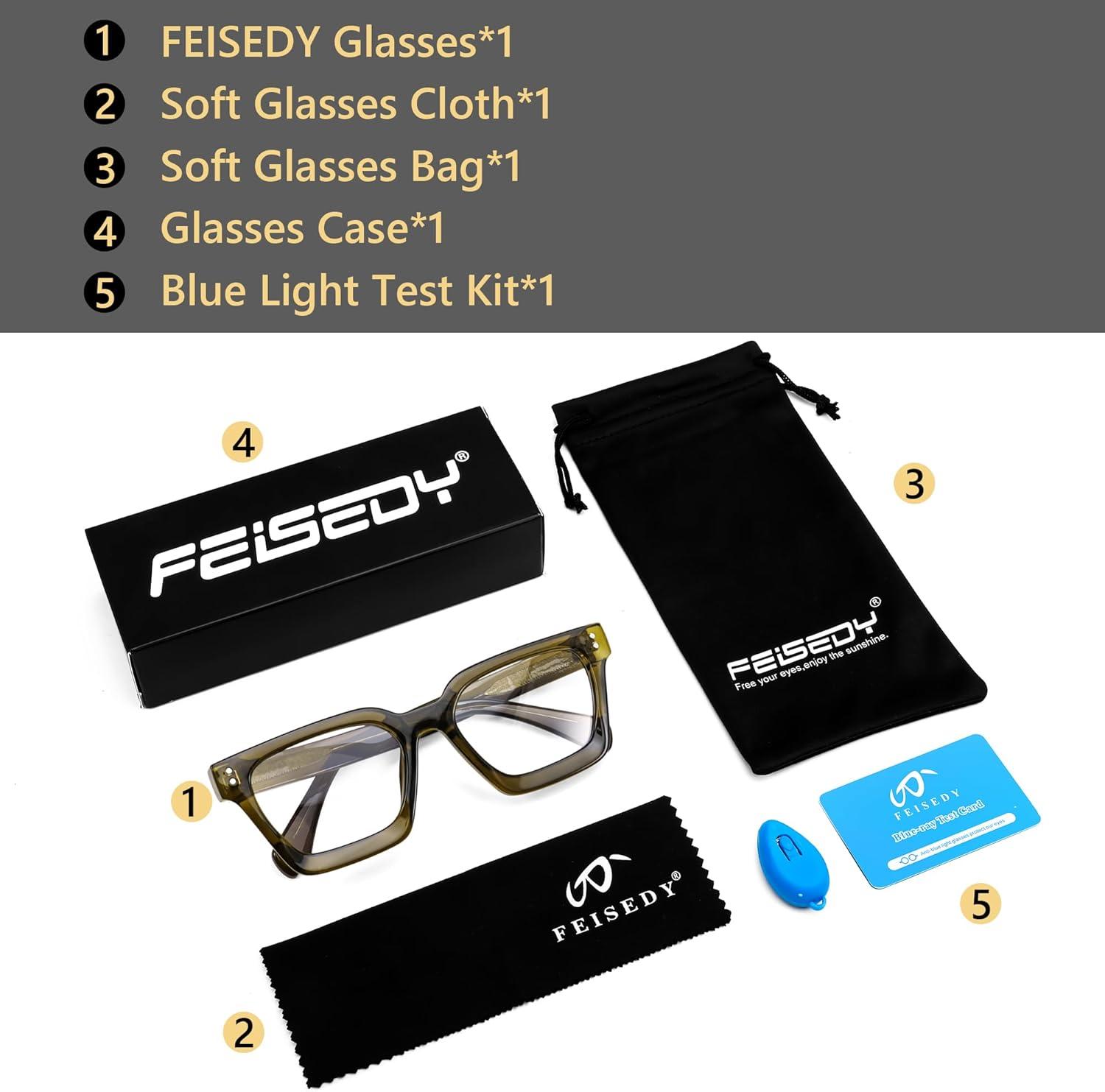 image:imageFEISEDY Blue Light Blocking Glasses Women Men Chunky Square Computer Glasses B0101Transparent Olive Green