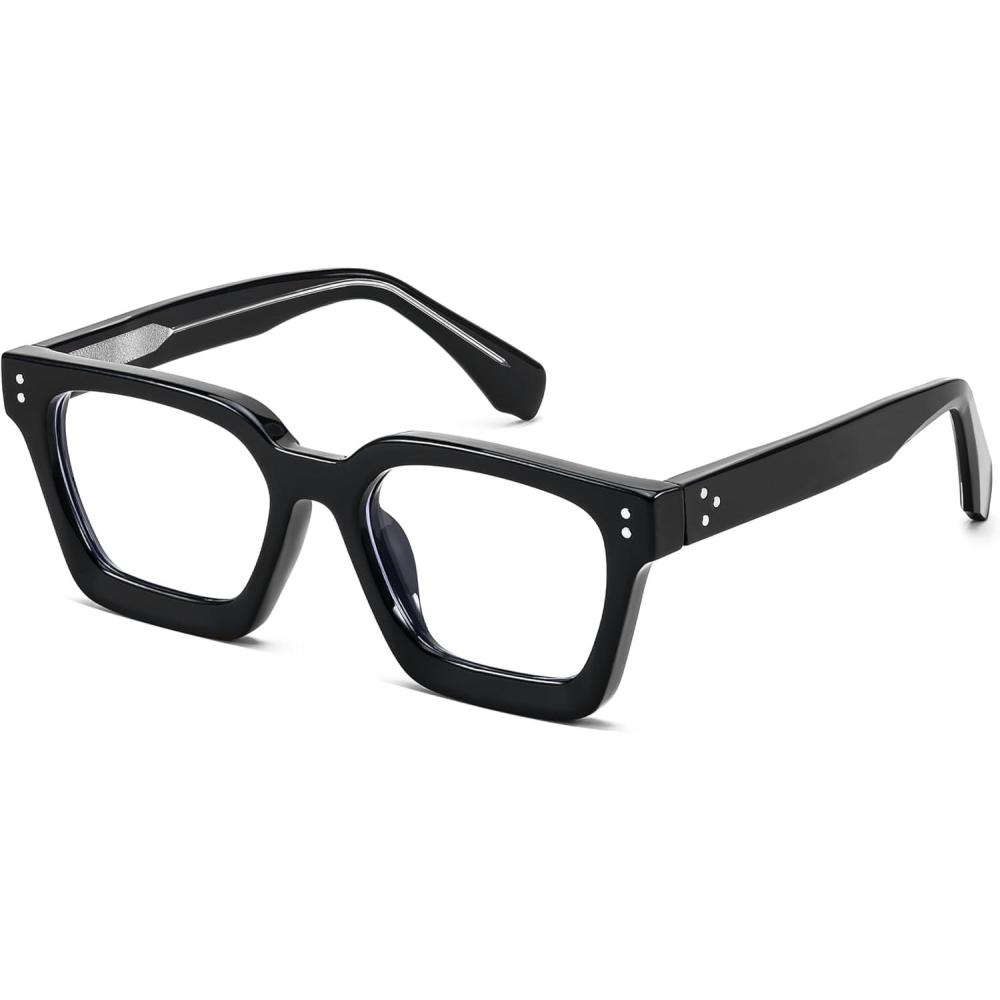 image:imageFEISEDY Blue Light Blocking Glasses Women Men Chunky Square Computer Glasses B0101Black