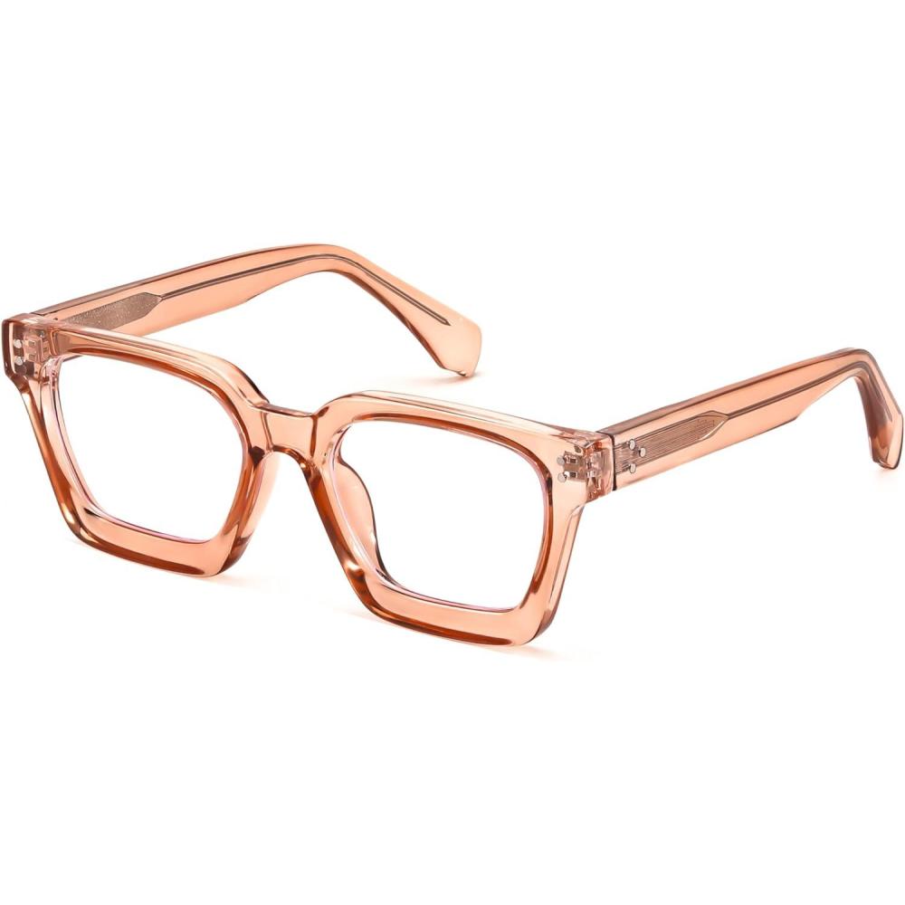 image:imageFEISEDY Blue Light Blocking Glasses Women Men Chunky Square Computer Glasses B0101Clear Champagne