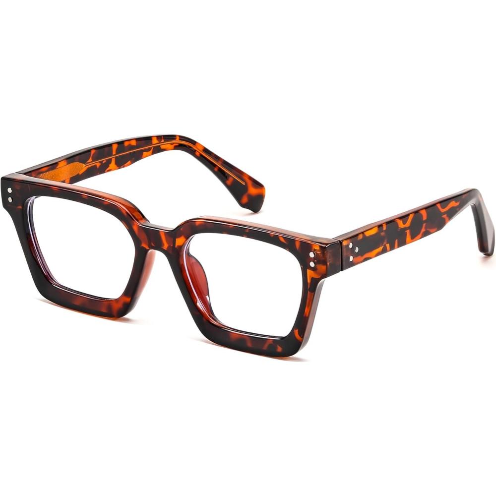 image:imageFEISEDY Blue Light Blocking Glasses Women Men Chunky Square Computer Glasses B0101Leopard