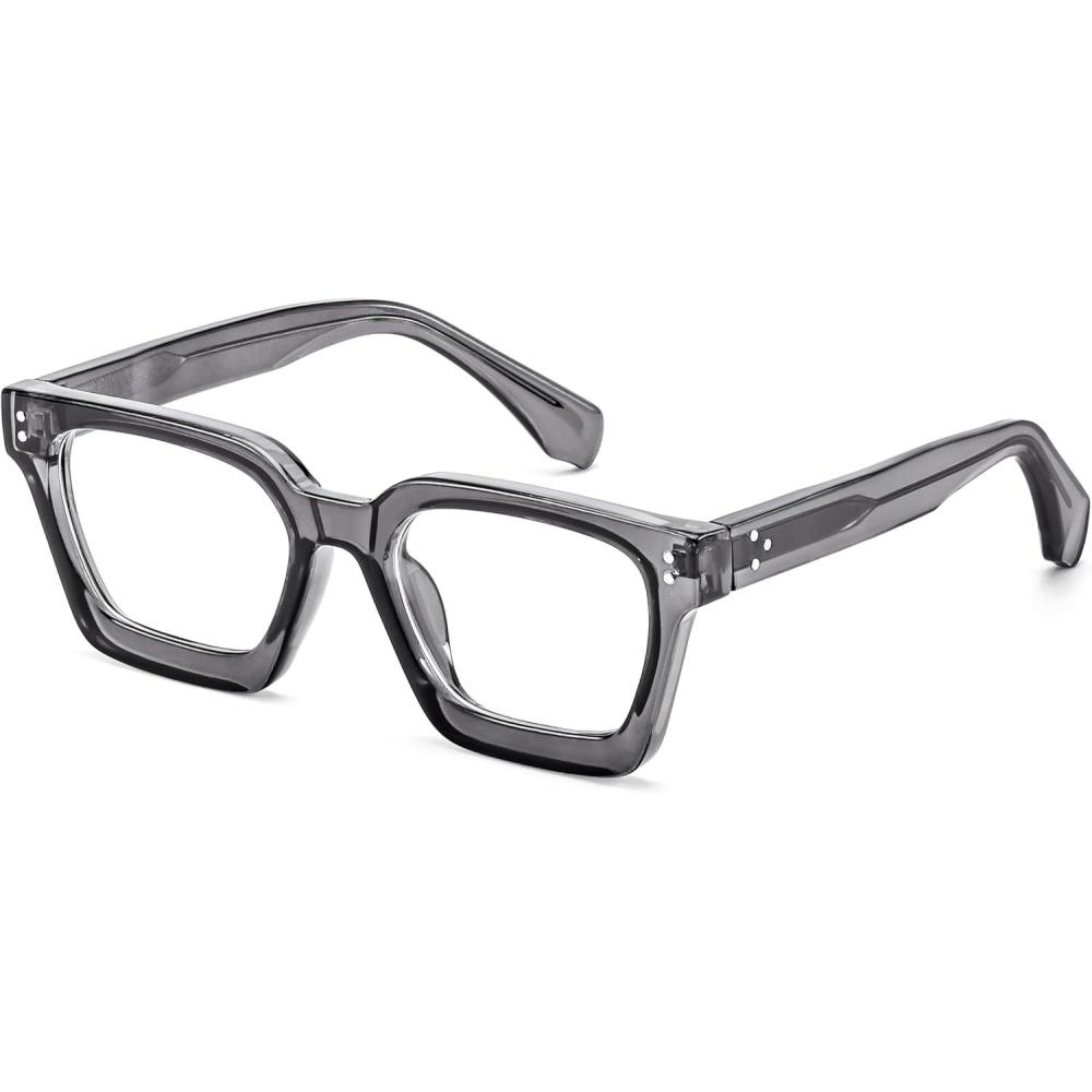 image:imageFEISEDY Blue Light Blocking Glasses Women Men Chunky Square Computer Glasses B0101Transparent Gray