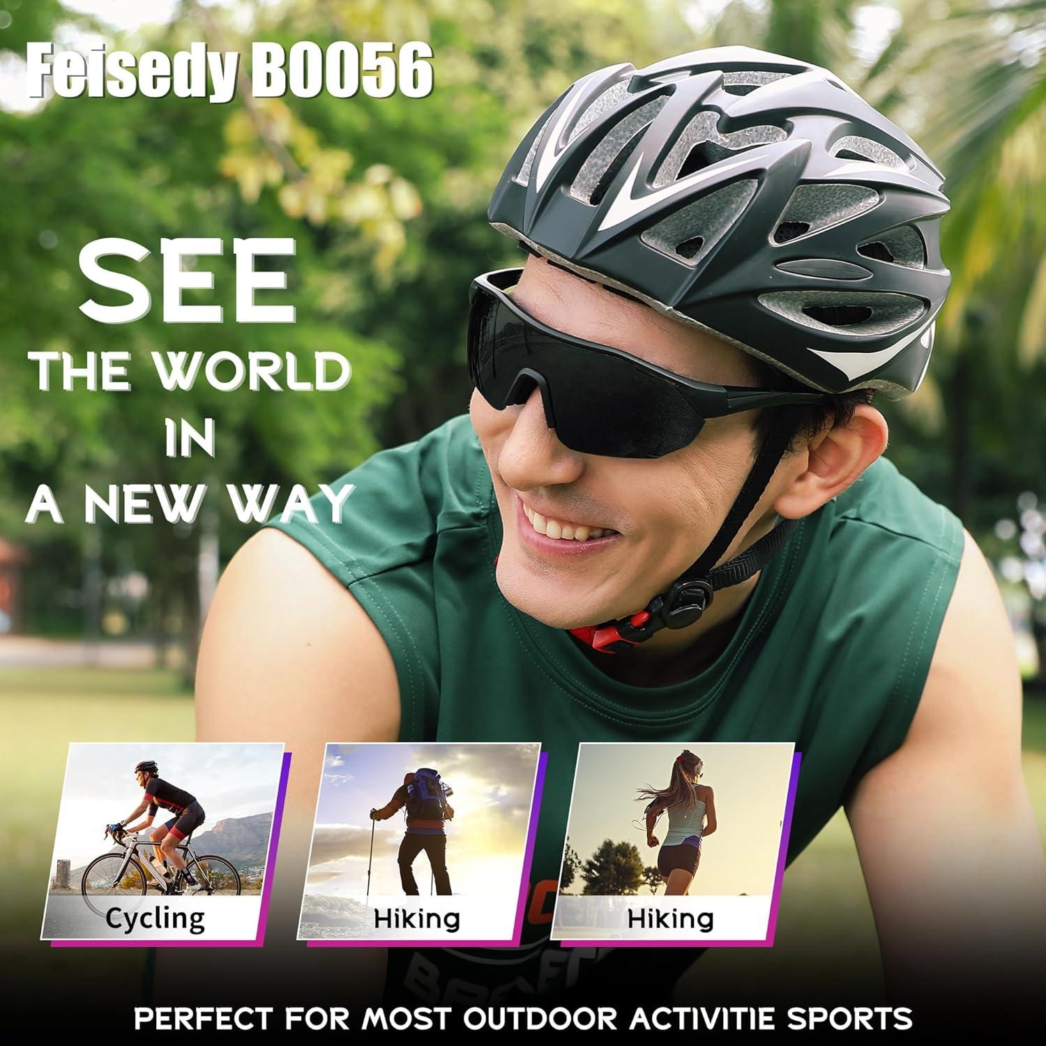 image:imageFEISEDY Polarized Sunglasses Baseball Lightweight Frame Men Women Sports Cycling Sun Glasses for MTB UV400 Protection B0056001 Black