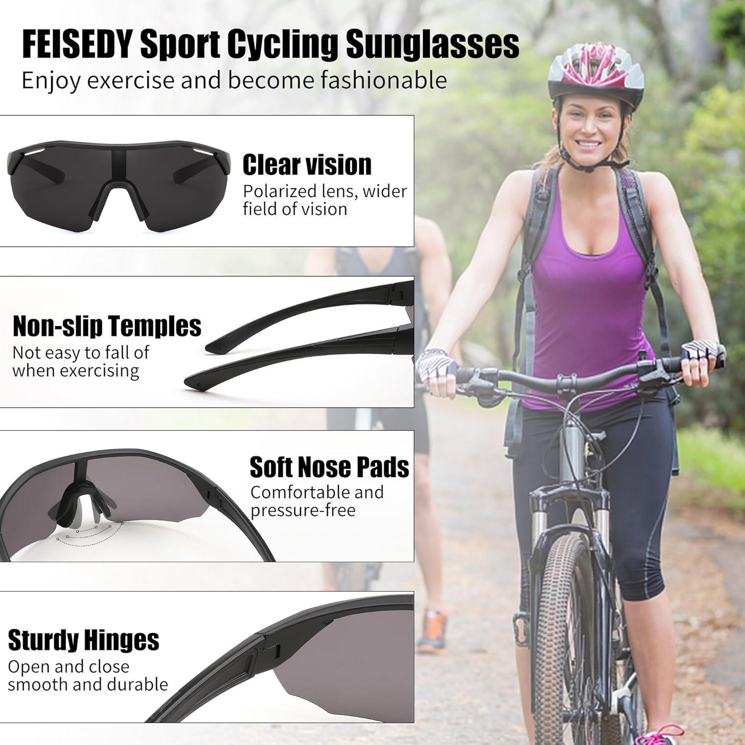 image:imageFEISEDY Polarized Sunglasses Baseball Lightweight Frame Men Women Sports Cycling Sun Glasses for MTB UV400 Protection B0056001 Black