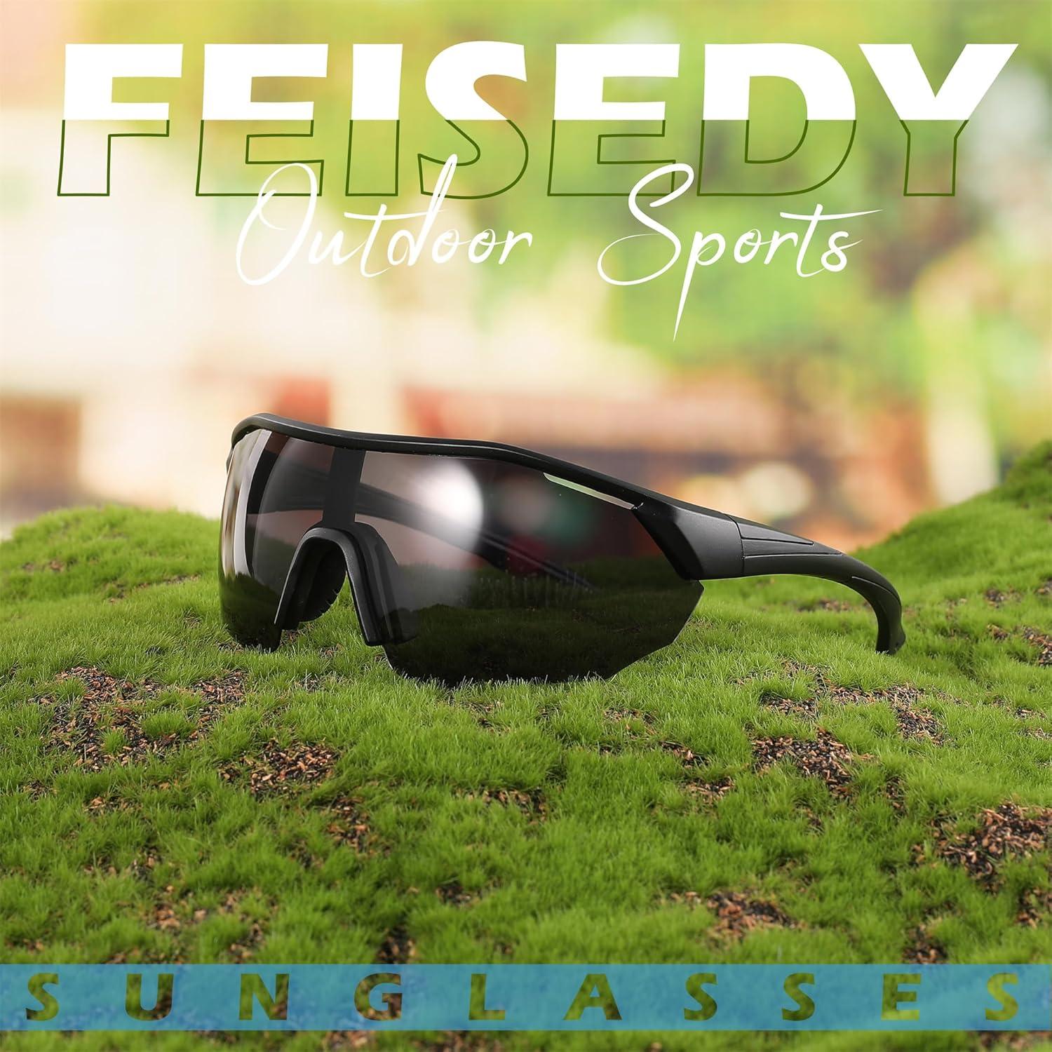 image:imageFEISEDY Polarized Sunglasses Baseball Lightweight Frame Men Women Sports Cycling Sun Glasses for MTB UV400 Protection B0056001 Black