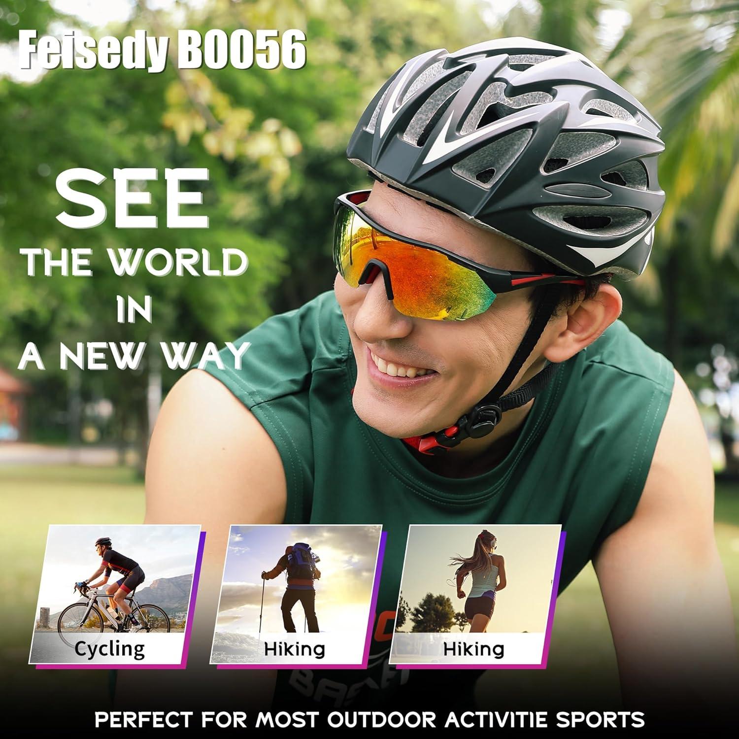 image:imageFEISEDY Polarized Sunglasses Baseball Lightweight Frame Men Women Sports Cycling Sun Glasses for MTB UV400 Protection B0056002 Black Red