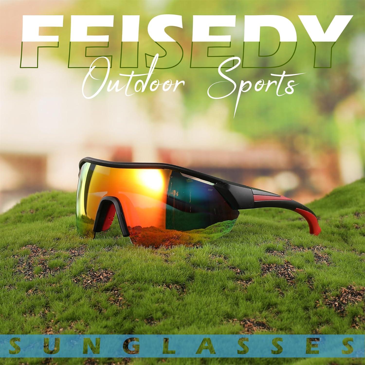 image:imageFEISEDY Polarized Sunglasses Baseball Lightweight Frame Men Women Sports Cycling Sun Glasses for MTB UV400 Protection B0056002 Black Red