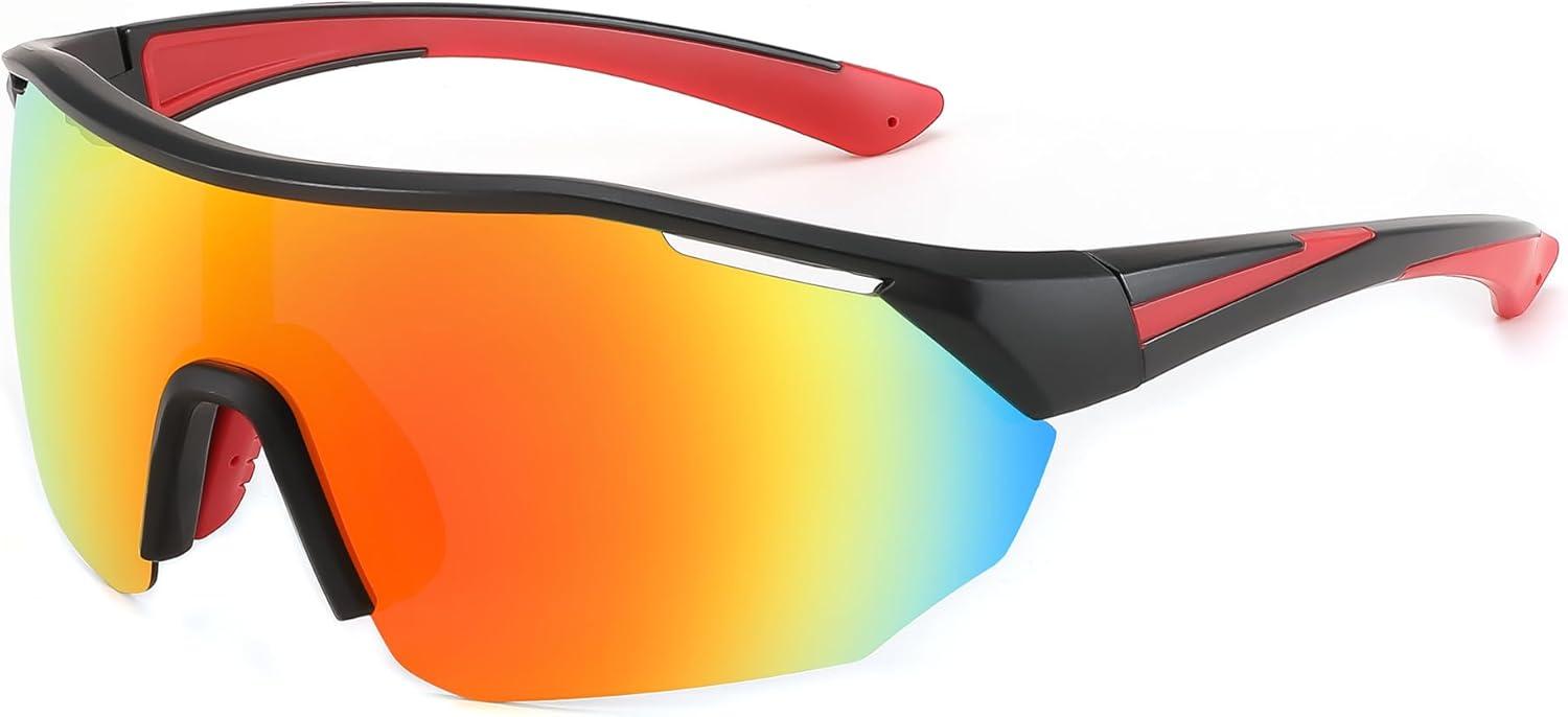 image:imageFEISEDY Polarized Sunglasses Baseball Lightweight Frame Men Women Sports Cycling Sun Glasses for MTB UV400 Protection B0056002 Black Red