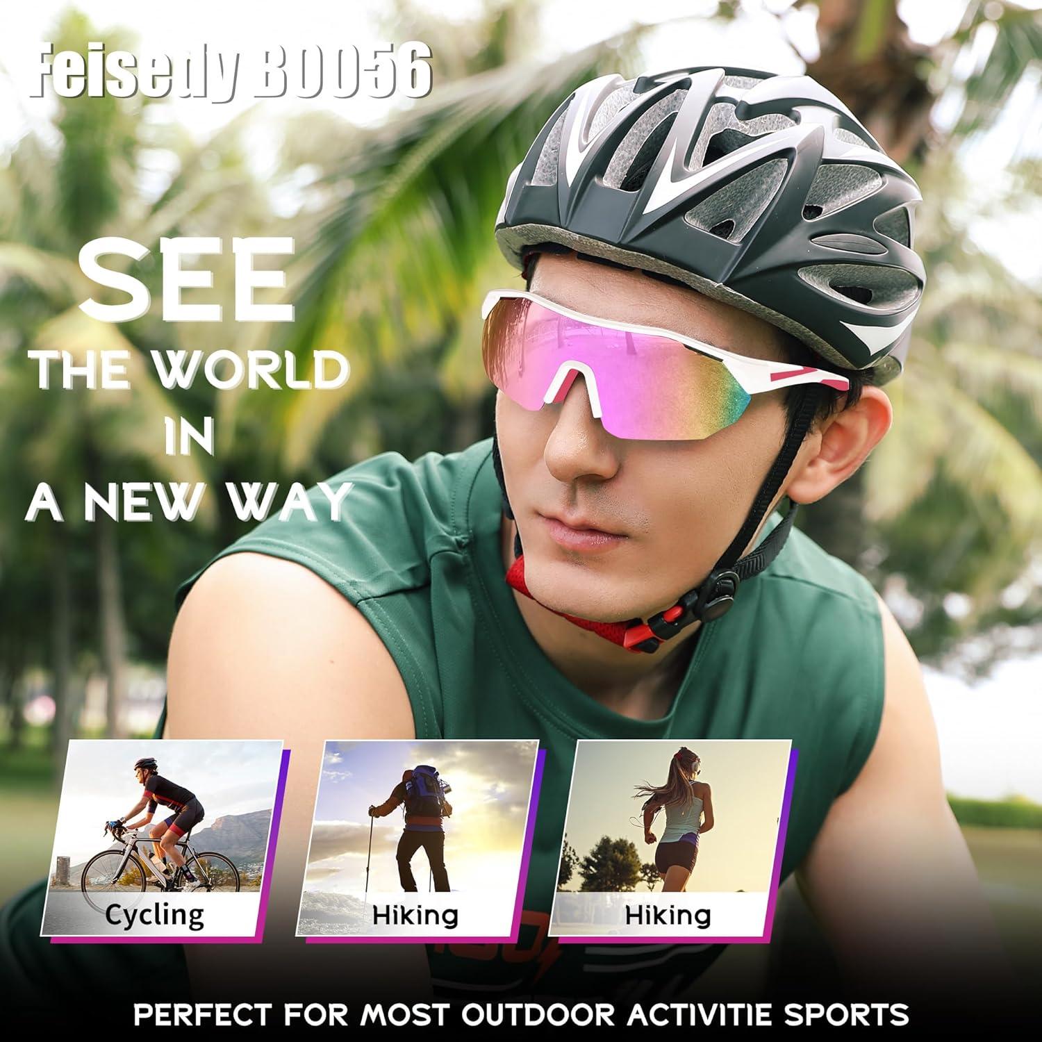 image:imageFEISEDY Polarized Sunglasses Baseball Lightweight Frame Men Women Sports Cycling Sun Glasses for MTB UV400 Protection B0056003 White Pink
