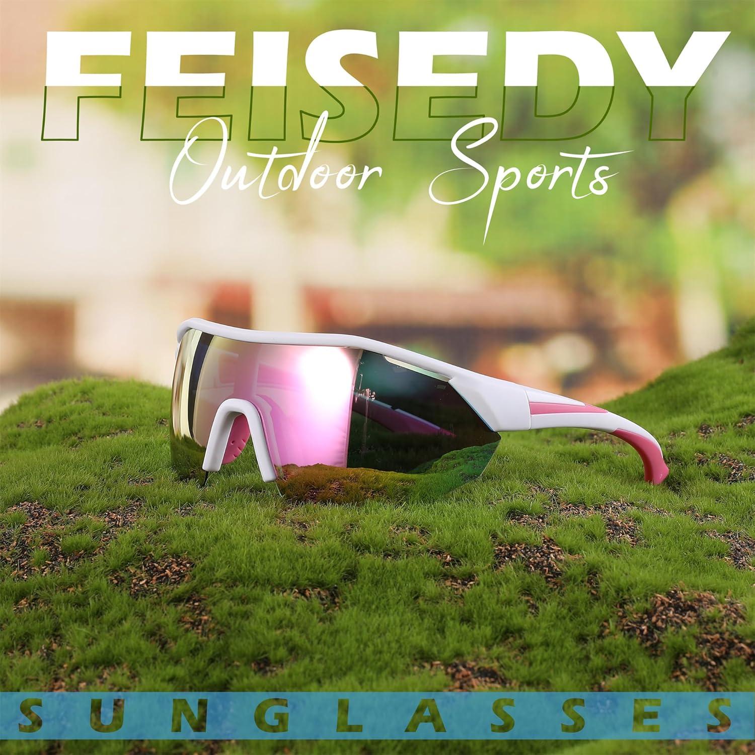 image:imageFEISEDY Polarized Sunglasses Baseball Lightweight Frame Men Women Sports Cycling Sun Glasses for MTB UV400 Protection B0056003 White Pink