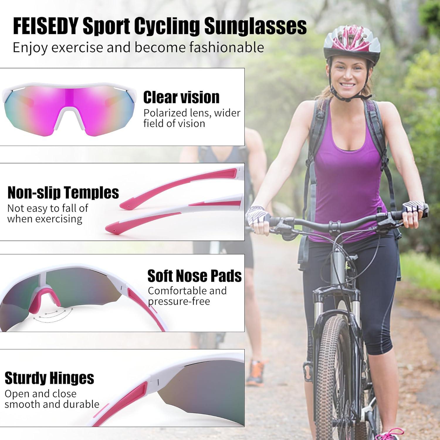image:imageFEISEDY Polarized Sunglasses Baseball Lightweight Frame Men Women Sports Cycling Sun Glasses for MTB UV400 Protection B0056003 White Pink