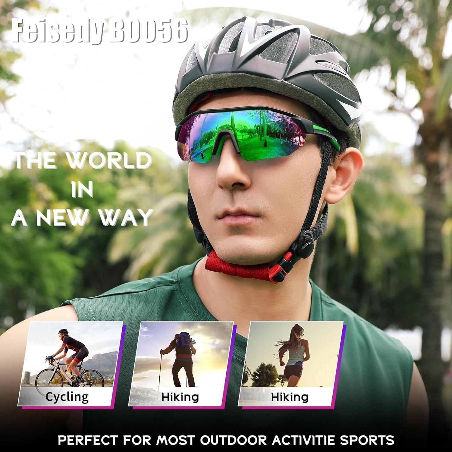 image:imageFEISEDY Polarized Sunglasses Baseball Lightweight Frame Men Women Sports Cycling Sun Glasses for MTB UV400 Protection B0056004 Black Green