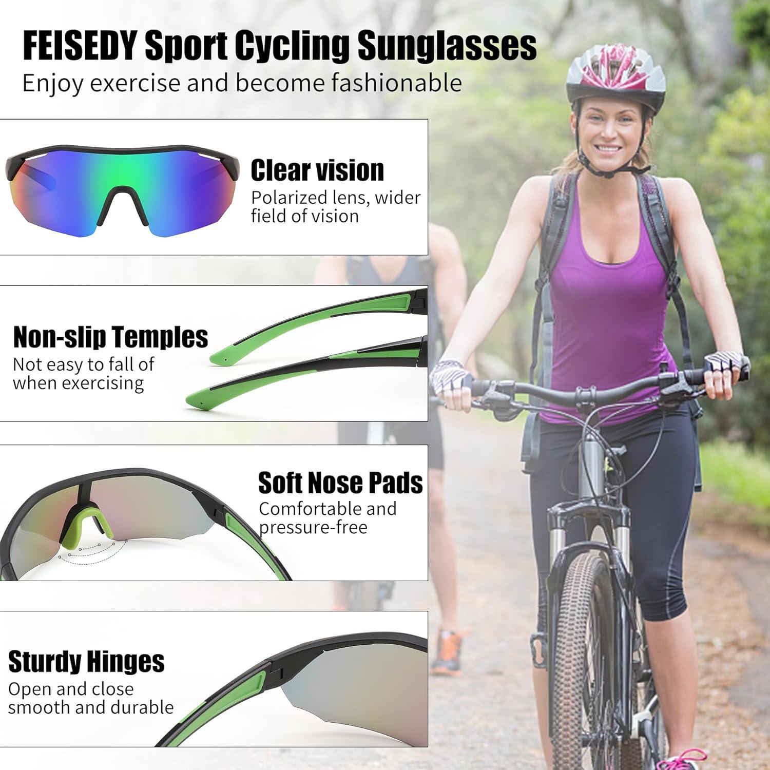 image:imageFEISEDY Polarized Sunglasses Baseball Lightweight Frame Men Women Sports Cycling Sun Glasses for MTB UV400 Protection B0056004 Black Green