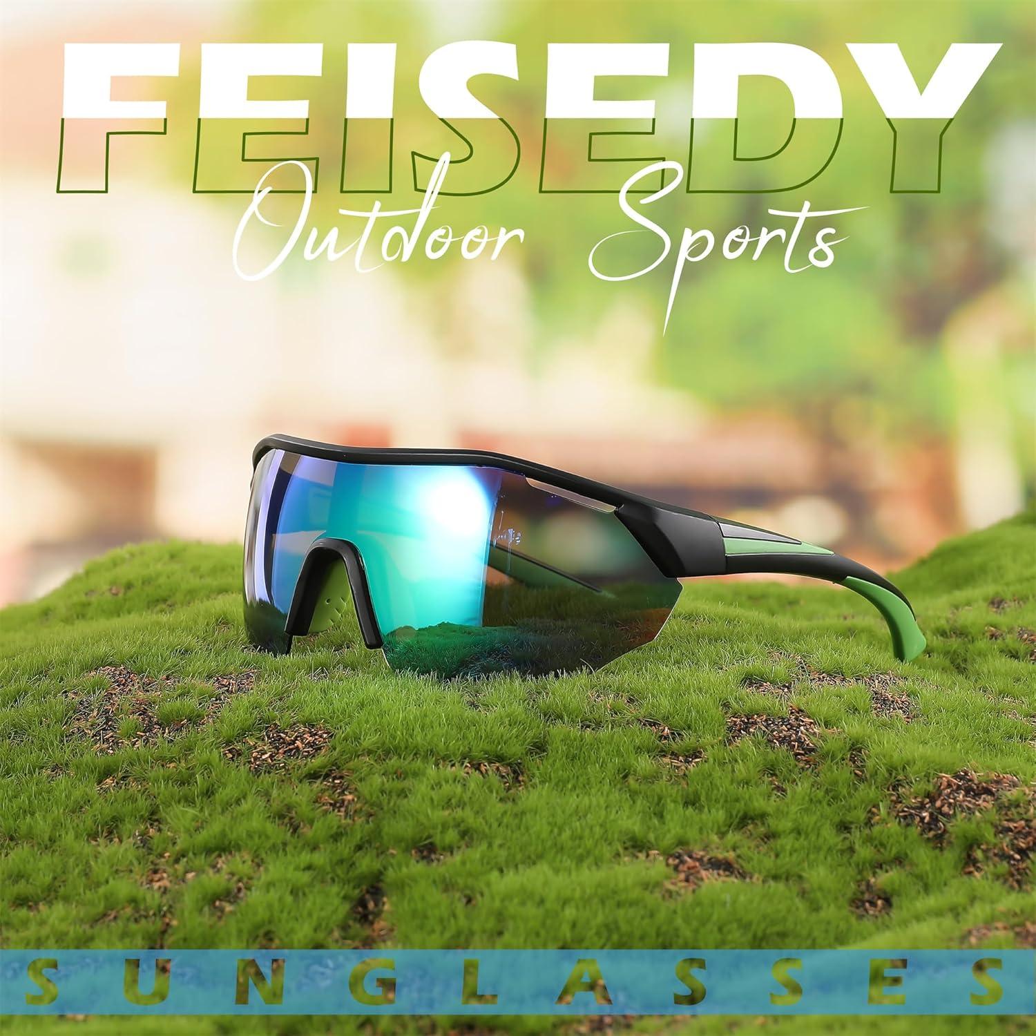 image:imageFEISEDY Polarized Sunglasses Baseball Lightweight Frame Men Women Sports Cycling Sun Glasses for MTB UV400 Protection B0056004 Black Green