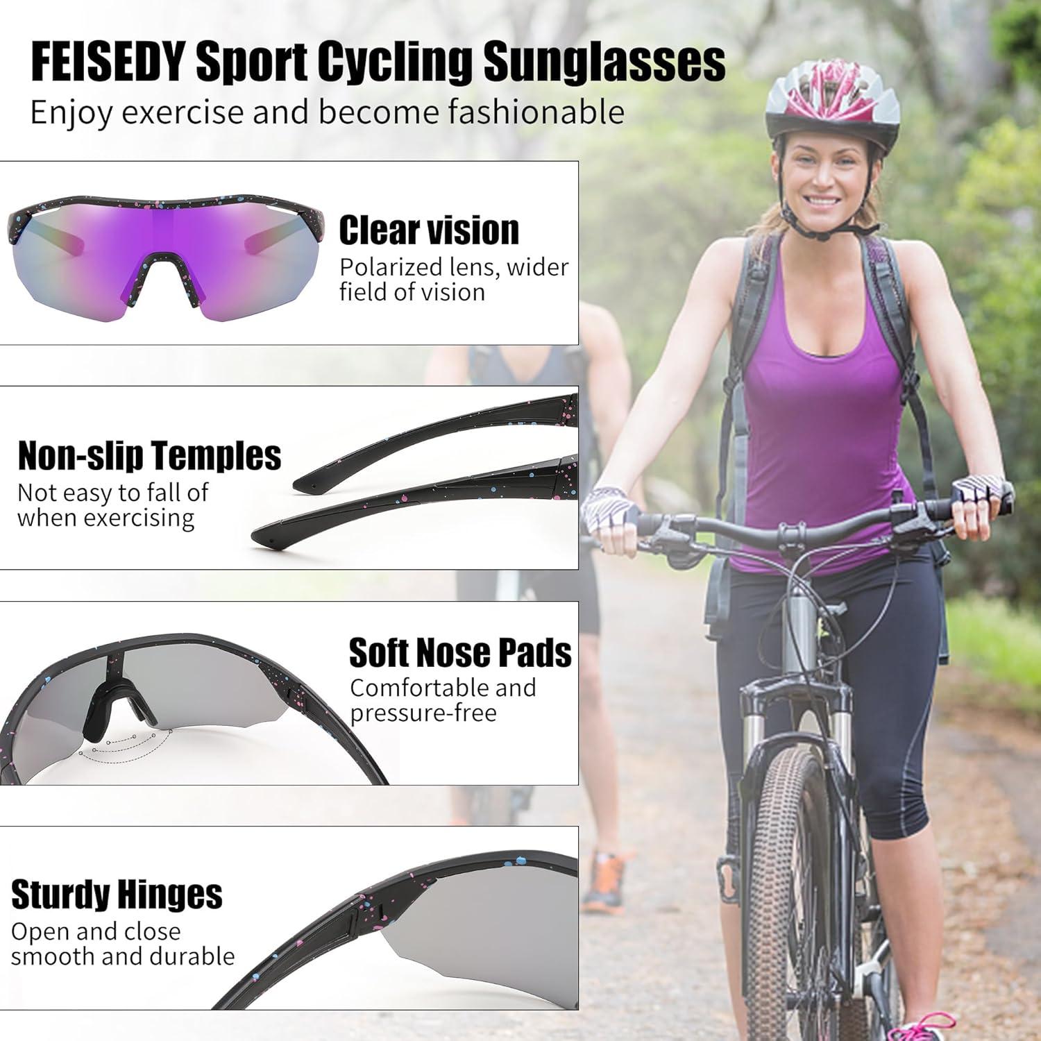 image:imageFEISEDY Polarized Sunglasses Baseball Lightweight Frame Men Women Sports Cycling Sun Glasses for MTB UV400 Protection B0056005 Black Purple