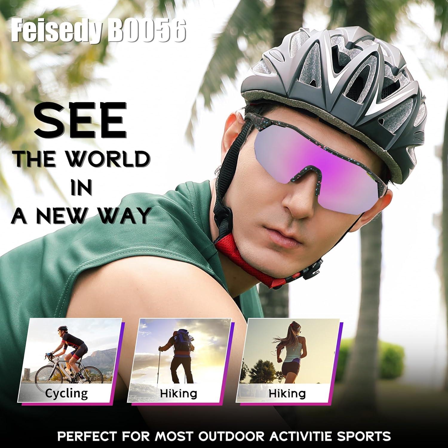 image:imageFEISEDY Polarized Sunglasses Baseball Lightweight Frame Men Women Sports Cycling Sun Glasses for MTB UV400 Protection B0056005 Black Purple