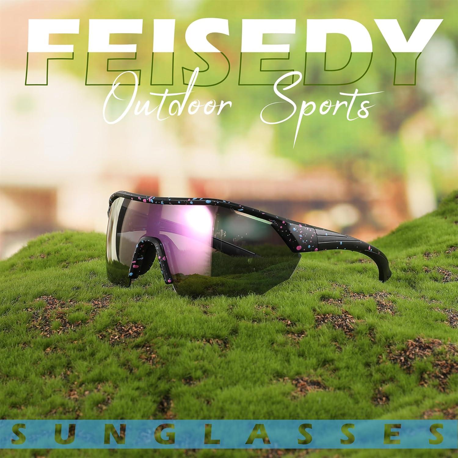image:imageFEISEDY Polarized Sunglasses Baseball Lightweight Frame Men Women Sports Cycling Sun Glasses for MTB UV400 Protection B0056005 Black Purple