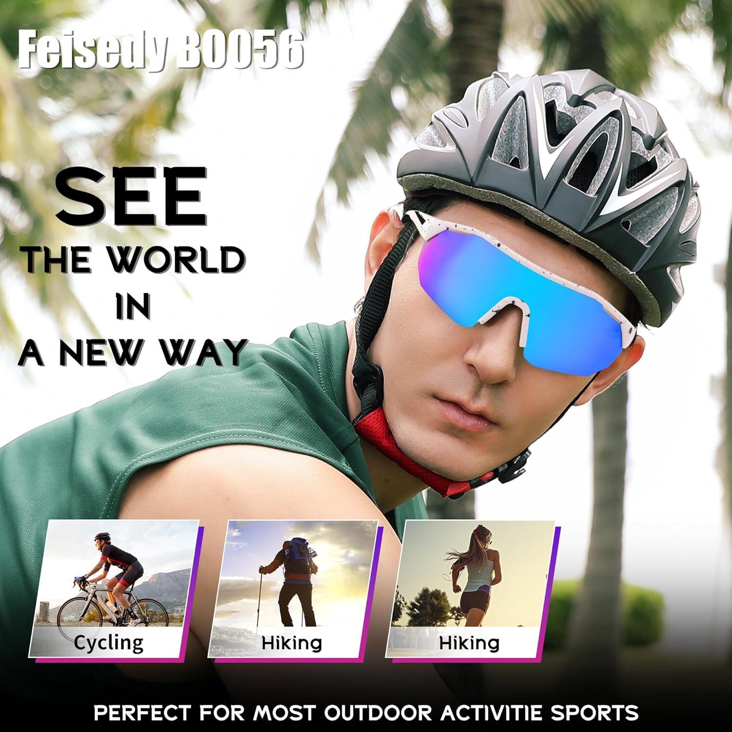 image:imageFEISEDY Polarized Sunglasses Baseball Lightweight Frame Men Women Sports Cycling Sun Glasses for MTB UV400 Protection B0056007 White Blue