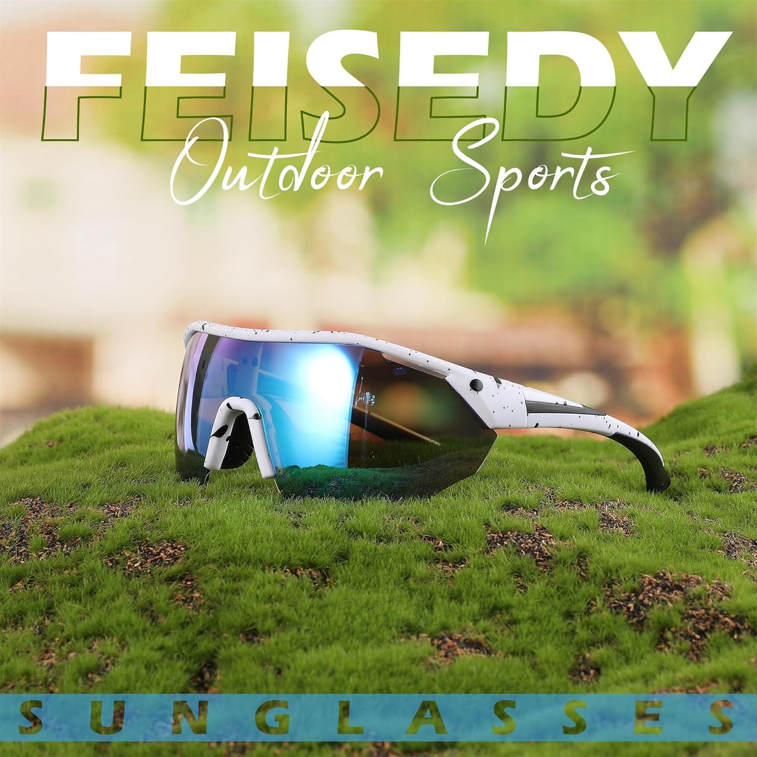 image:imageFEISEDY Polarized Sunglasses Baseball Lightweight Frame Men Women Sports Cycling Sun Glasses for MTB UV400 Protection B0056007 White Blue