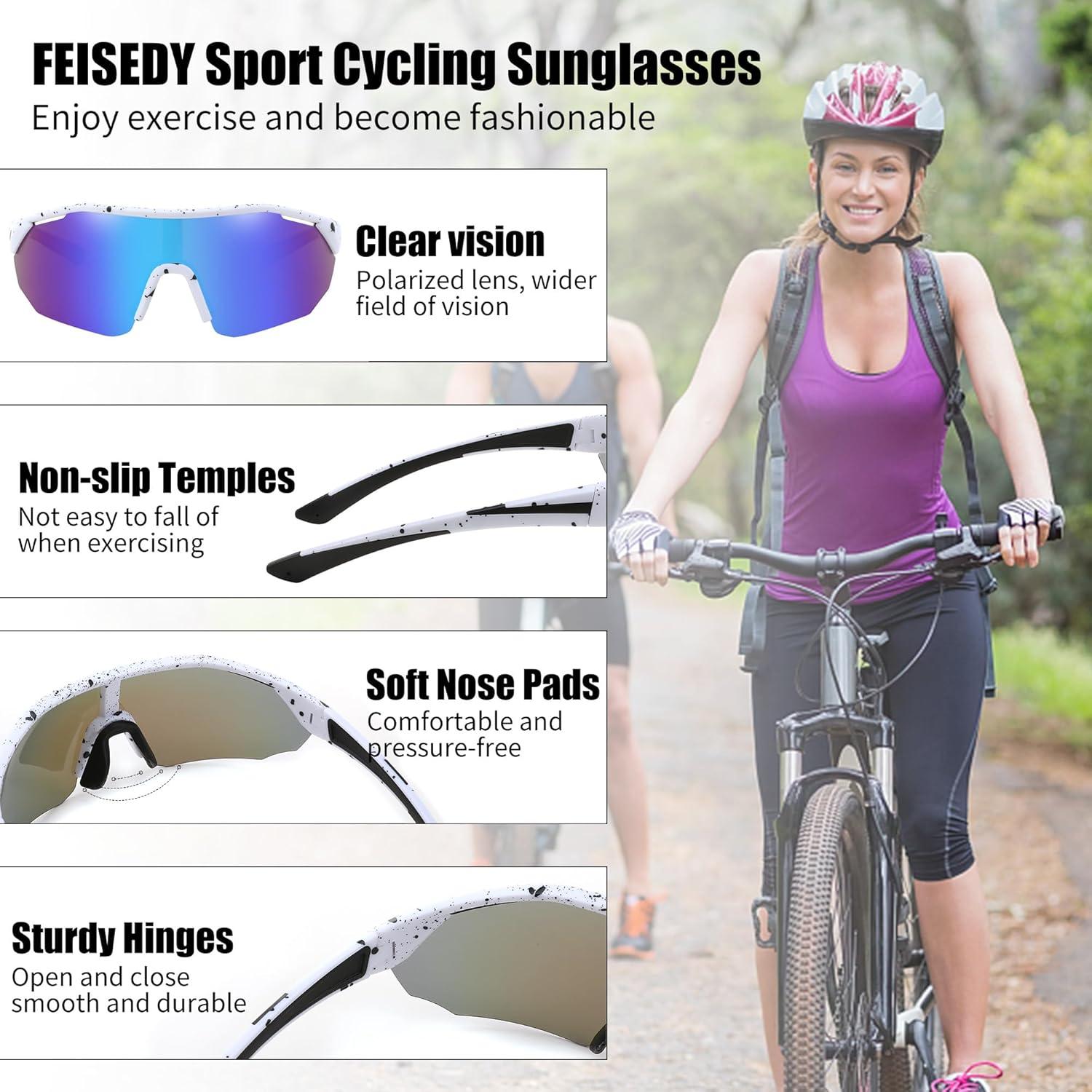 image:imageFEISEDY Polarized Sunglasses Baseball Lightweight Frame Men Women Sports Cycling Sun Glasses for MTB UV400 Protection B0056007 White Blue