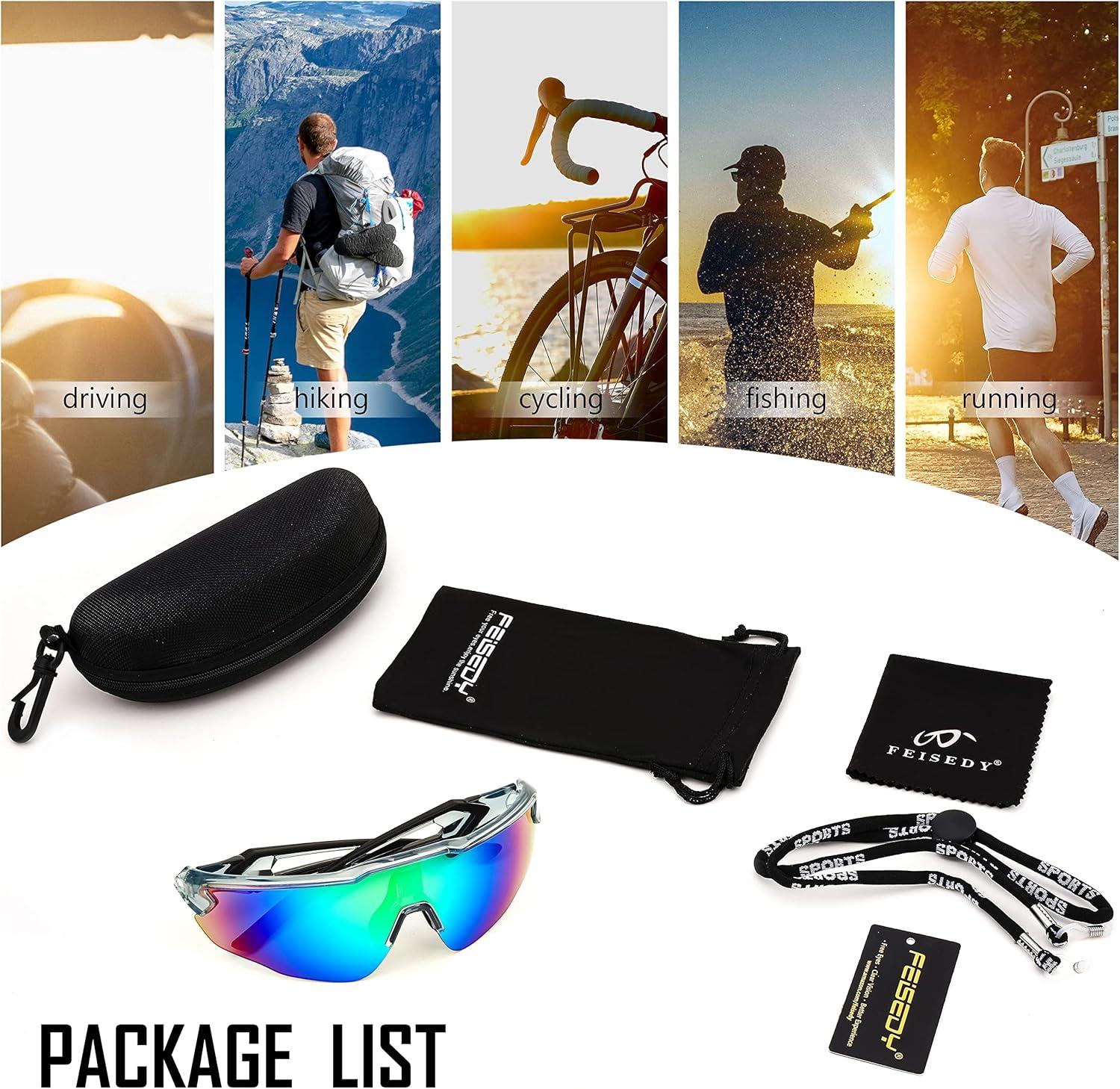 image:imageFEISEDY Youth Sport Polarized Sunglasses for 816 Cycling Running Driving Baseball Goggles Glasses B0011001transparent GreyGreen Mirror