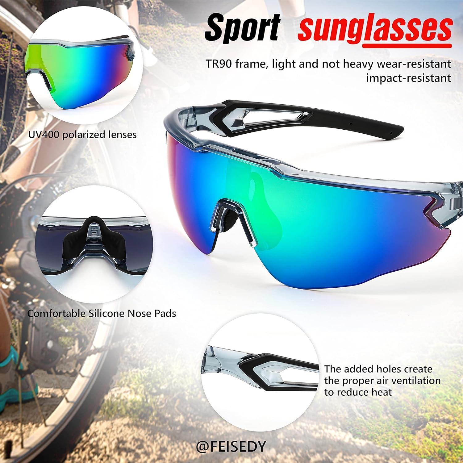 image:imageFEISEDY Youth Sport Polarized Sunglasses for 816 Cycling Running Driving Baseball Goggles Glasses B0011001transparent GreyGreen Mirror
