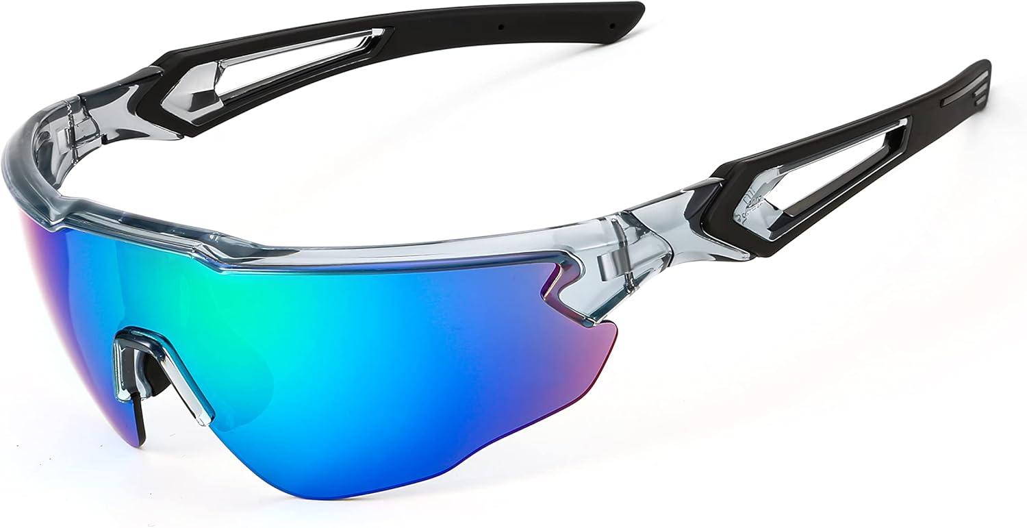 image:imageFEISEDY Youth Sport Polarized Sunglasses for 816 Cycling Running Driving Baseball Goggles Glasses B0011001transparent GreyGreen Mirror