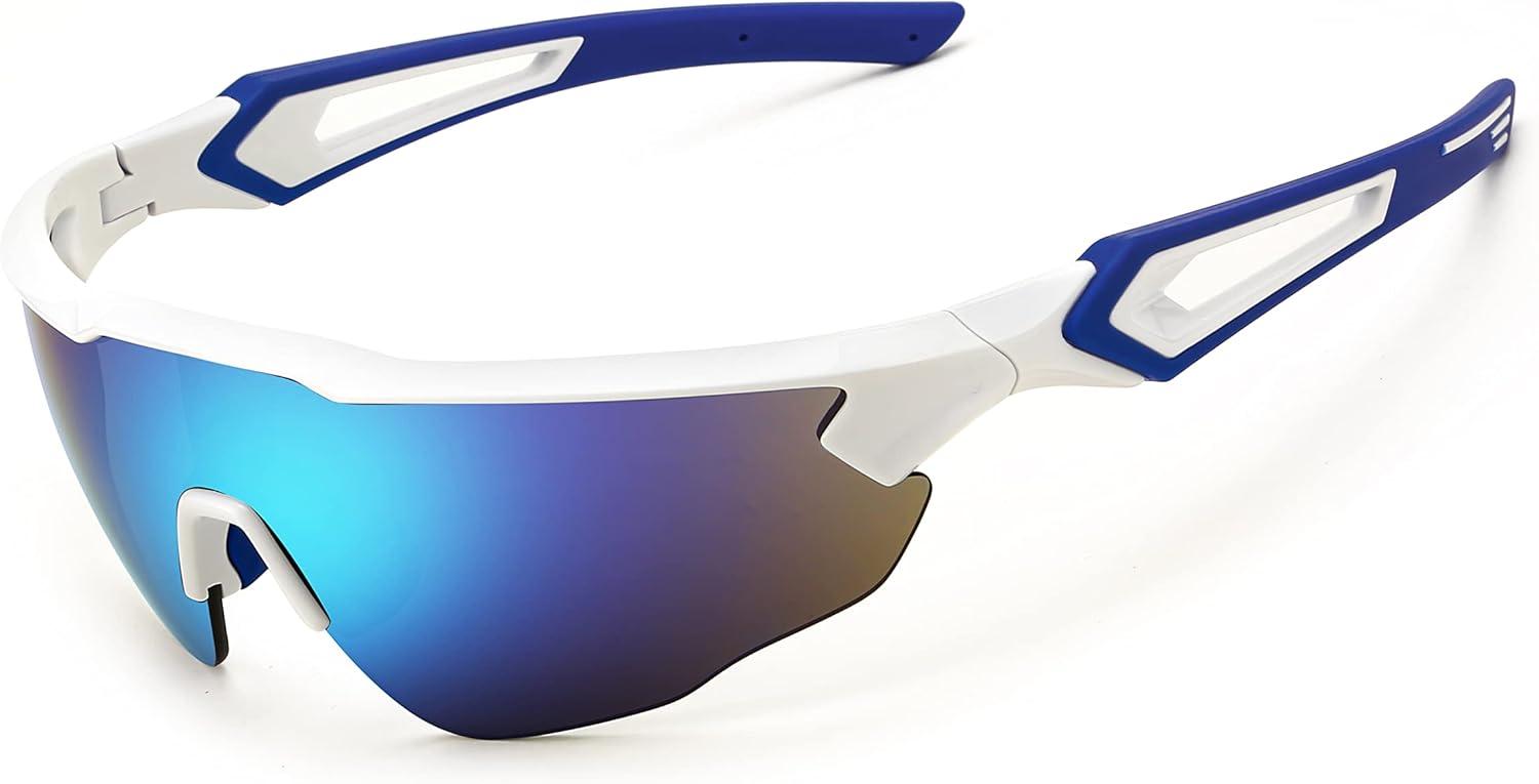 image:imageFEISEDY Youth Sport Polarized Sunglasses for 816 Cycling Running Driving Baseball Goggles Glasses B0011002whiteBlue Mirror