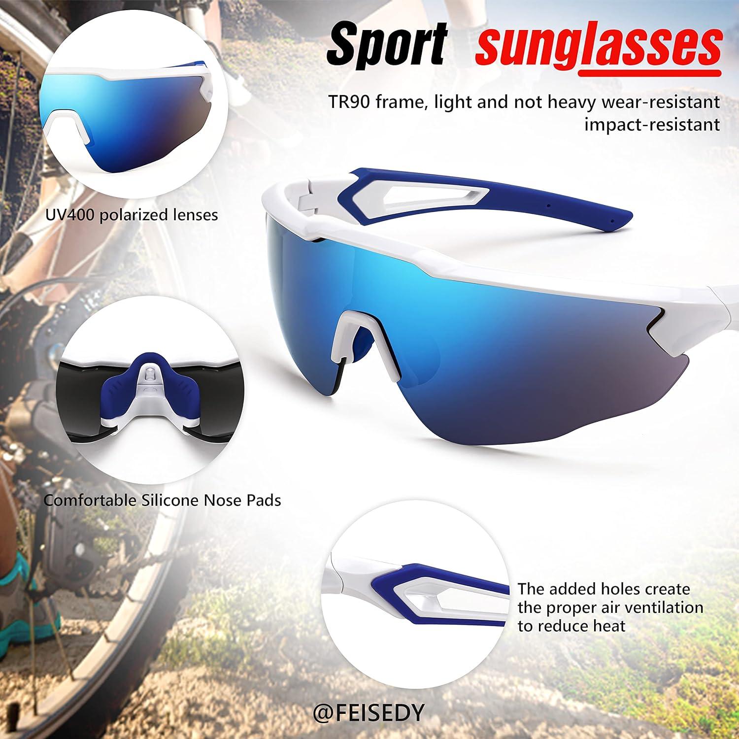 image:imageFEISEDY Youth Sport Polarized Sunglasses for 816 Cycling Running Driving Baseball Goggles Glasses B0011002whiteBlue Mirror