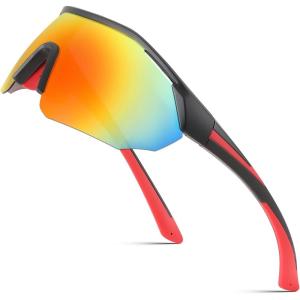 FEISEDY Polarized Sunglasses Baseball Lightweight Frame Men Women Sports Cycling Sun Glasses for MTB UV400 Protection B0056(002 – Black Red)