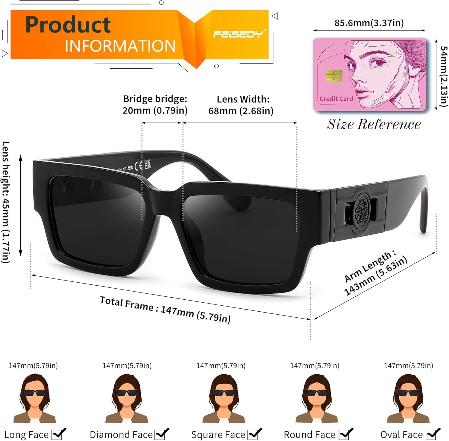 image:imageFEISEDY Retro Trendy Rectangle Polarized Sunglasses for Women MenClassic Narrow Square Sun Glasses B0314BlackBlack