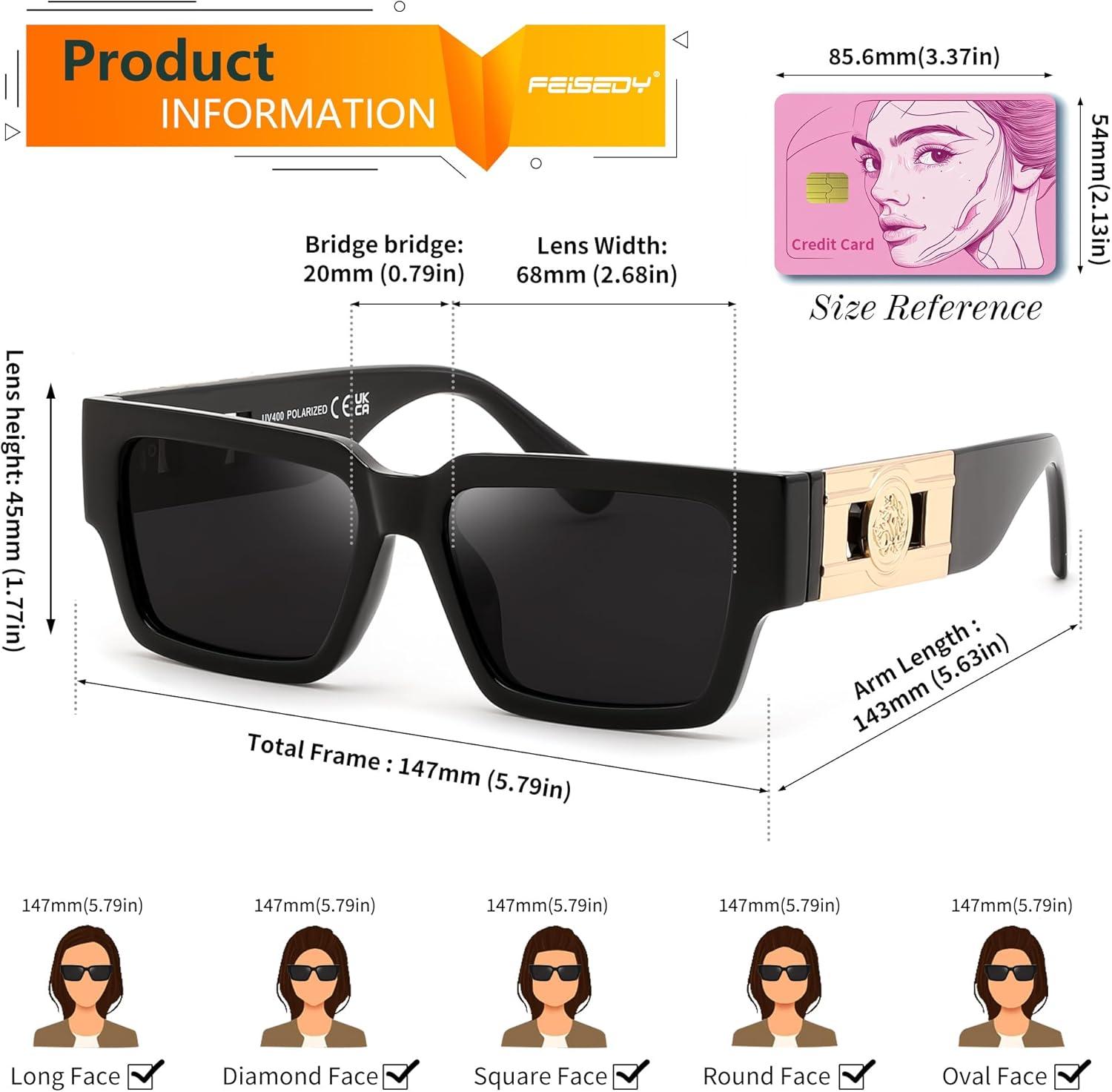 image:imageFEISEDY Retro Trendy Rectangle Polarized Sunglasses for Women MenClassic Narrow Square Sun Glasses B0314BlackGray