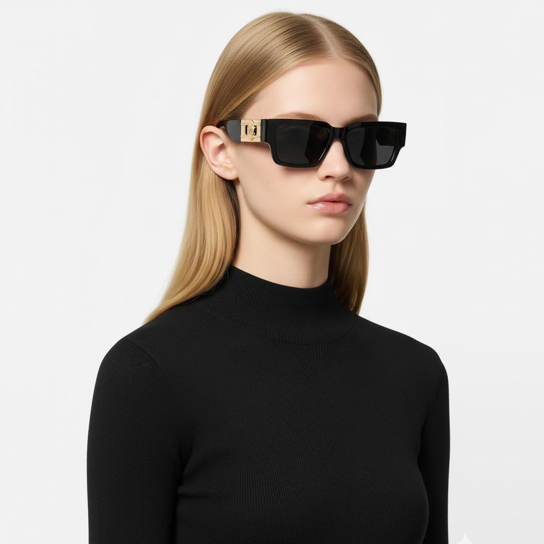image:imageFEISEDY Retro Trendy Rectangle Polarized Sunglasses for Women MenClassic Narrow Square Sun Glasses B0314BlackGray