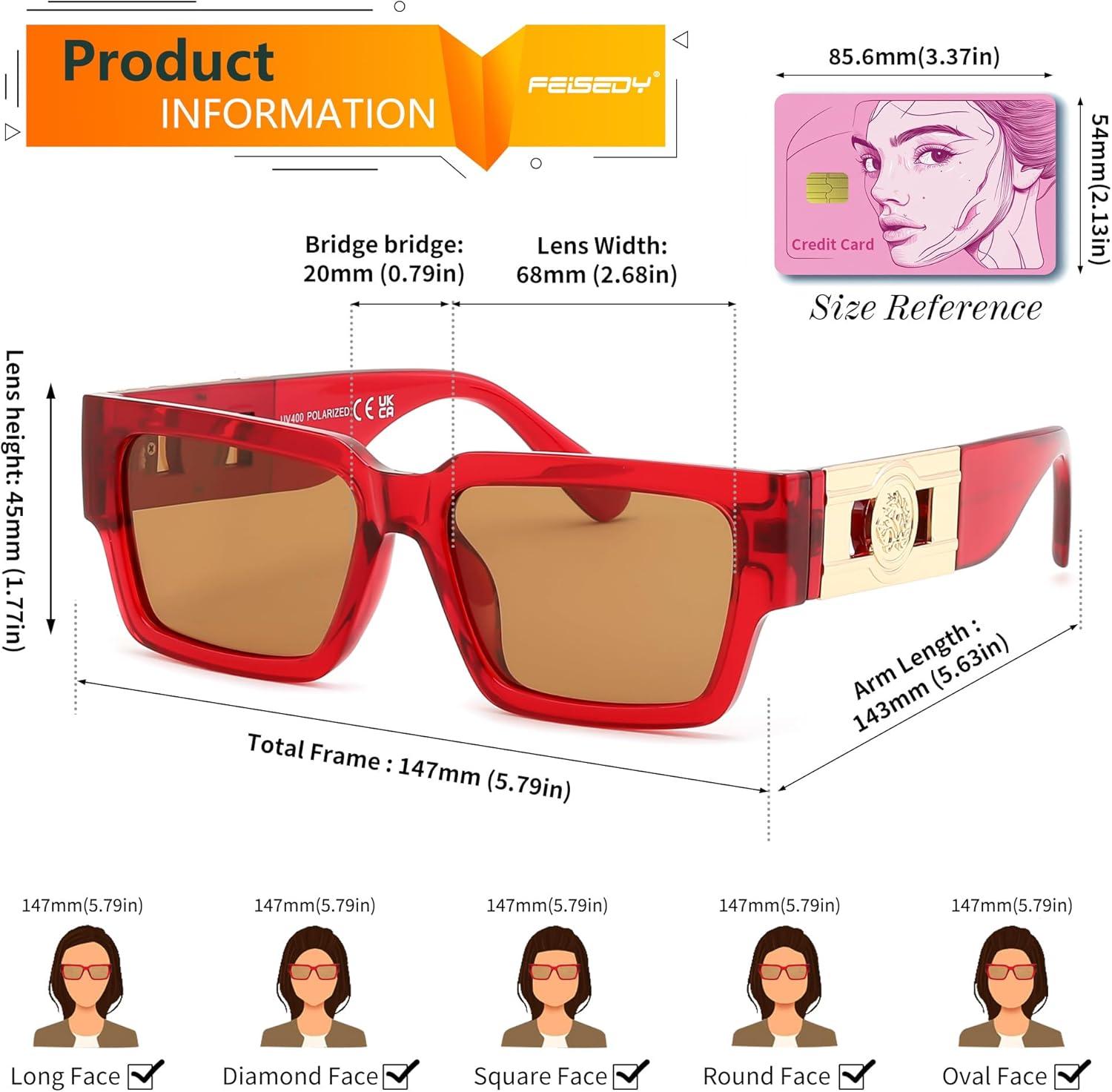 image:imageFEISEDY Retro Trendy Rectangle Polarized Sunglasses for Women MenClassic Narrow Square Sun Glasses B0314RedLight Brown