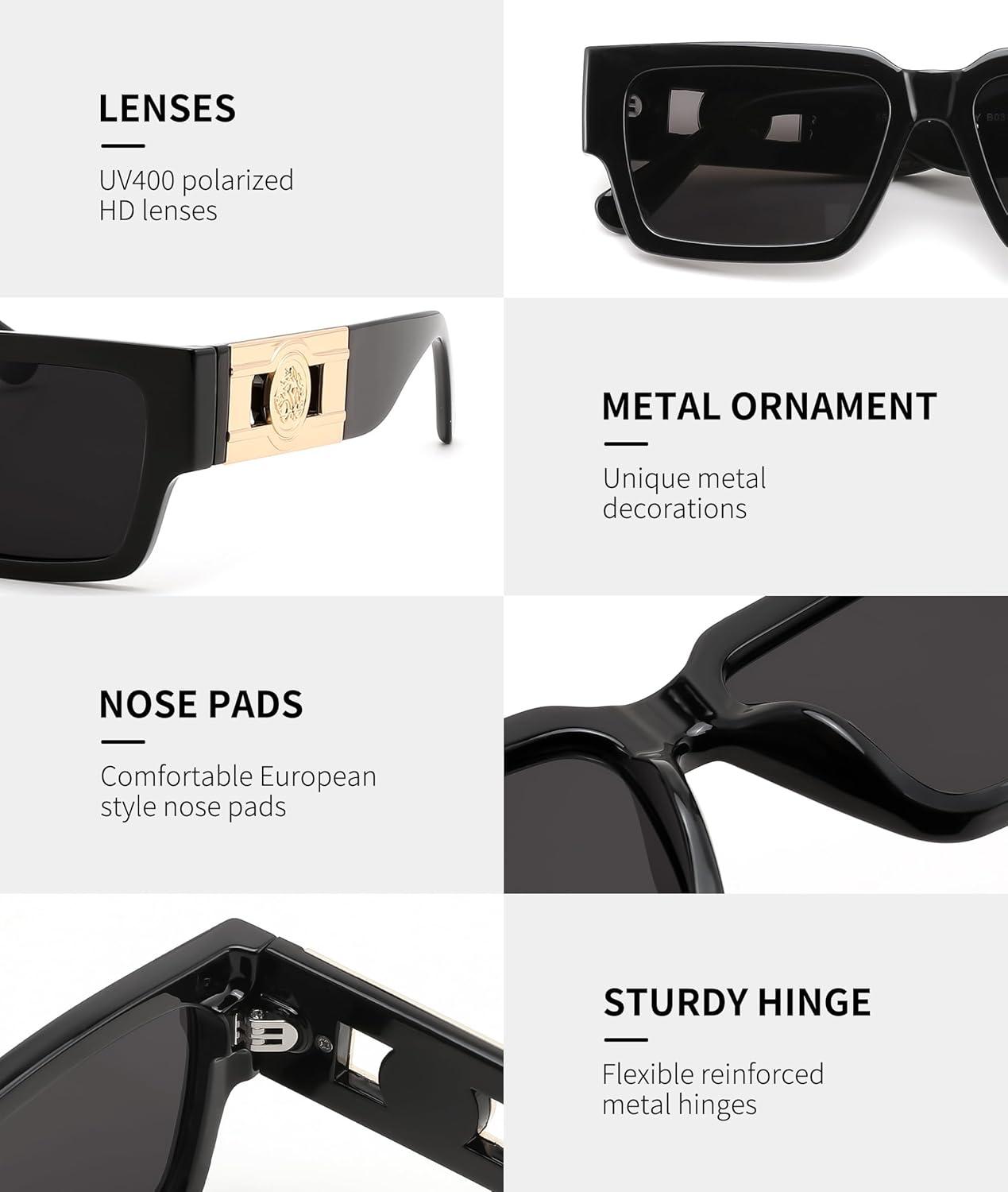 image:imageFEISEDY Retro Trendy Rectangle Polarized Sunglasses for Women MenClassic Narrow Square Sun Glasses B0314TortoiseBlack