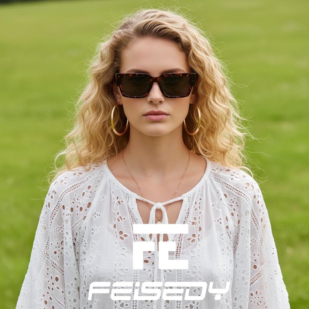 image:imageFEISEDY Retro Trendy Rectangle Polarized Sunglasses for Women MenClassic Narrow Square Sun Glasses B0314TortoiseBlack