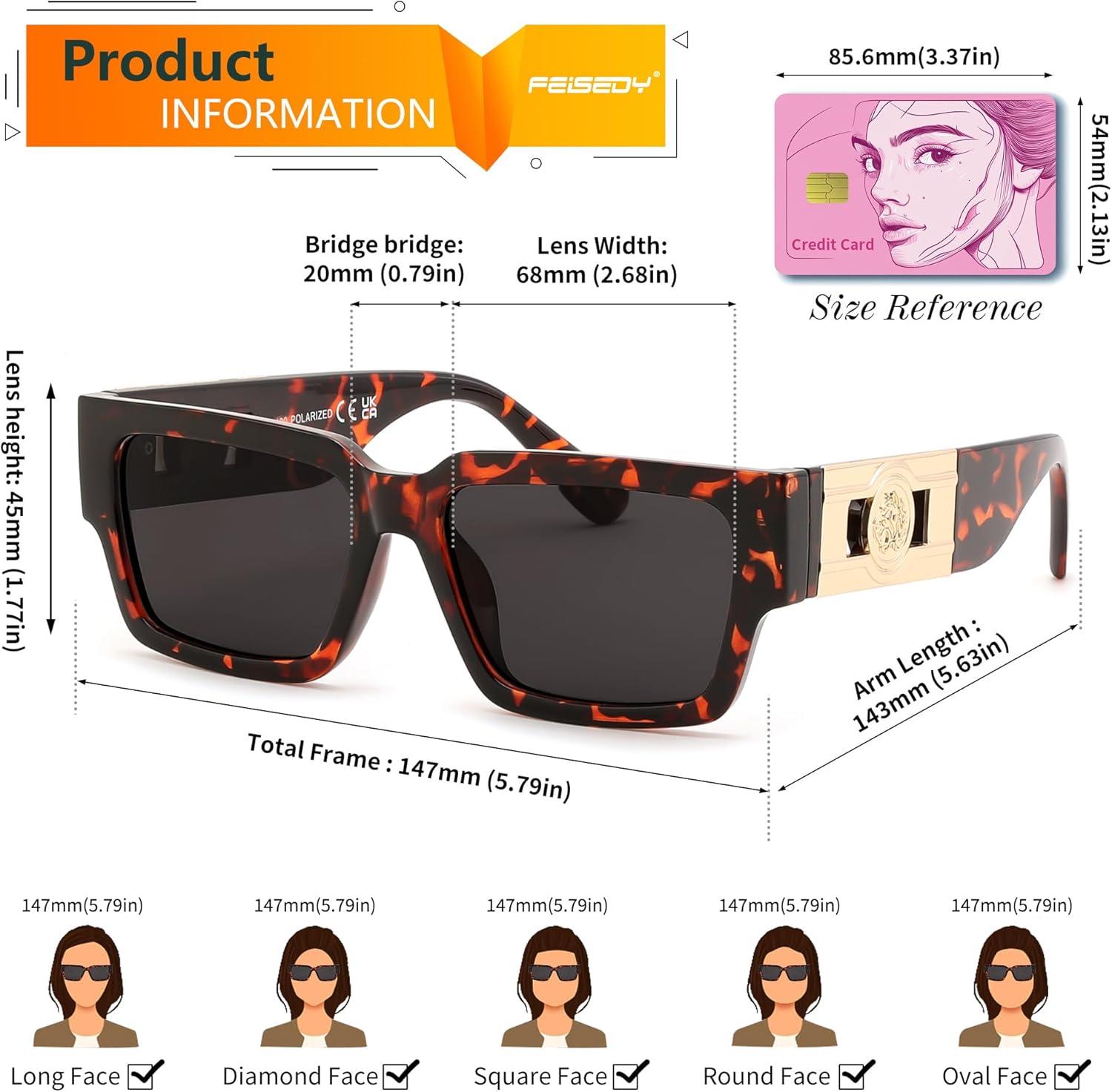 image:imageFEISEDY Retro Trendy Rectangle Polarized Sunglasses for Women MenClassic Narrow Square Sun Glasses B0314TortoiseBlack