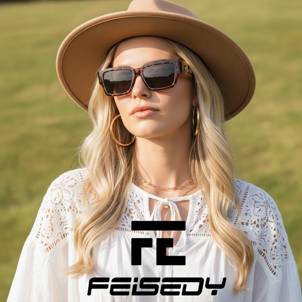 image:imageFEISEDY Retro Trendy Rectangle Polarized Sunglasses for Women MenClassic Narrow Square Sun Glasses B0314TortoiseBlack