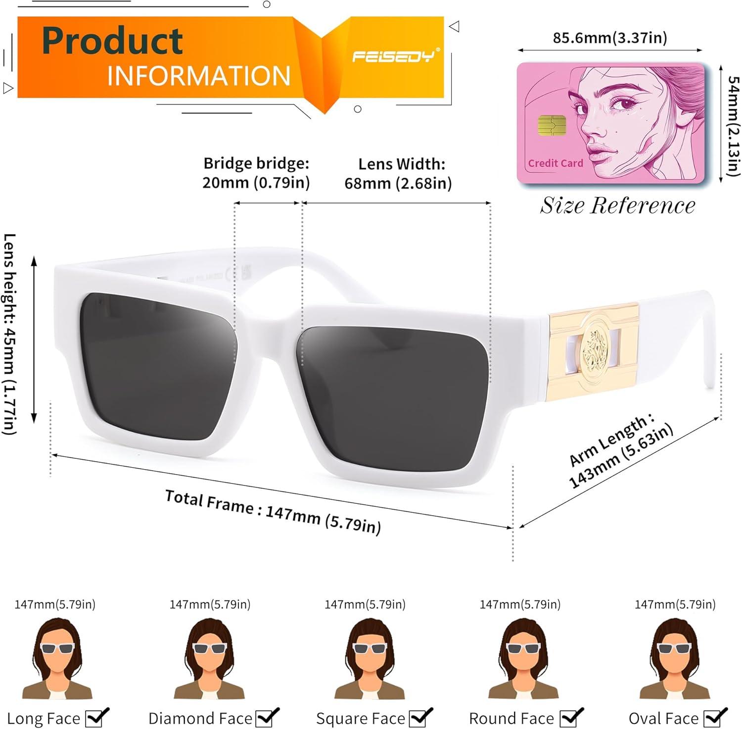 image:imageFEISEDY Retro Trendy Rectangle Polarized Sunglasses for Women MenClassic Narrow Square Sun Glasses B0314WhiteBlack