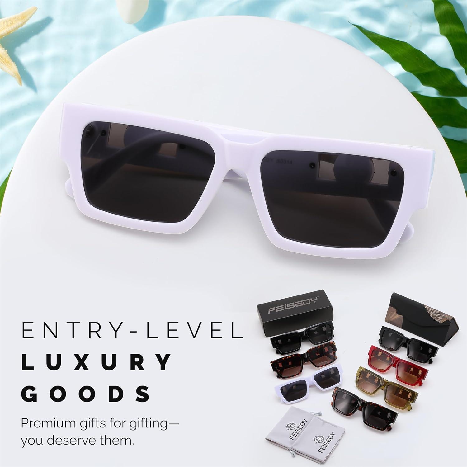 image:imageFEISEDY Retro Trendy Rectangle Polarized Sunglasses for Women MenClassic Narrow Square Sun Glasses B0314WhiteBlack