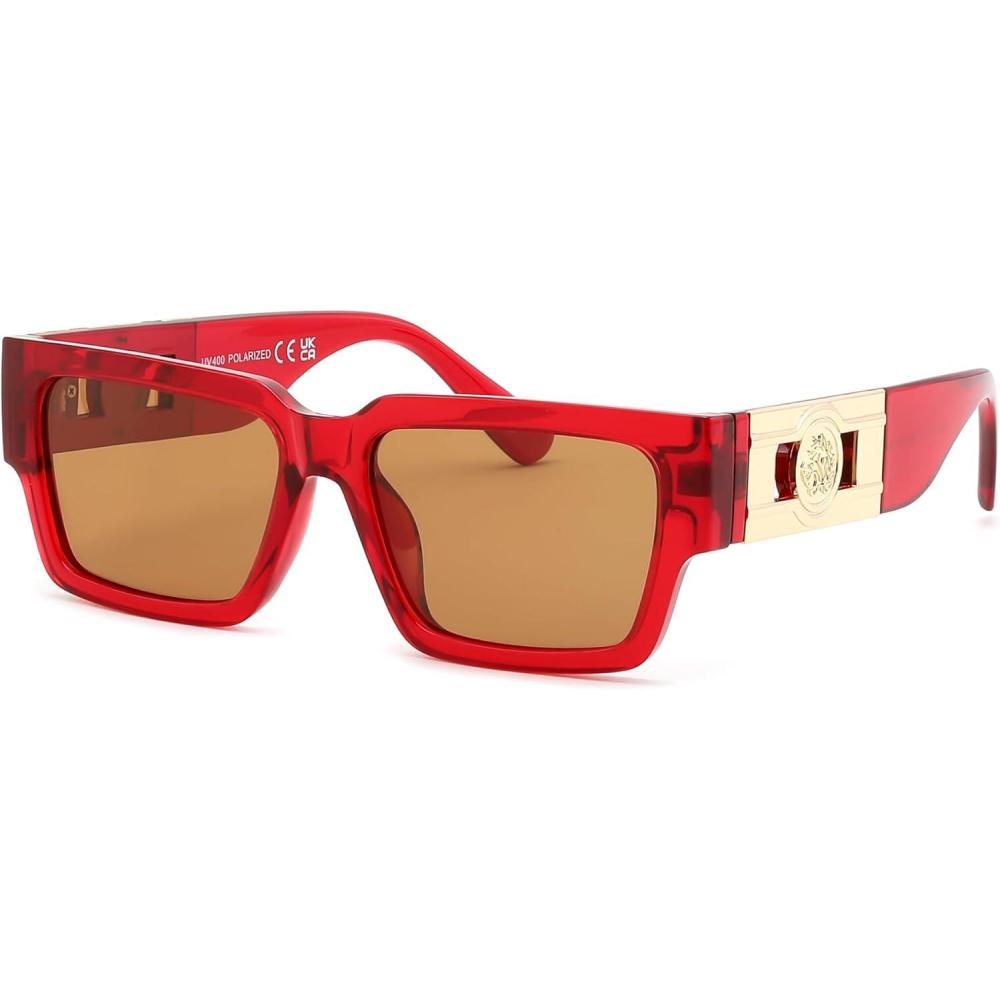 image:imageFEISEDY Retro Trendy Rectangle Polarized Sunglasses for Women MenClassic Narrow Square Sun Glasses B0314RedLight Brown