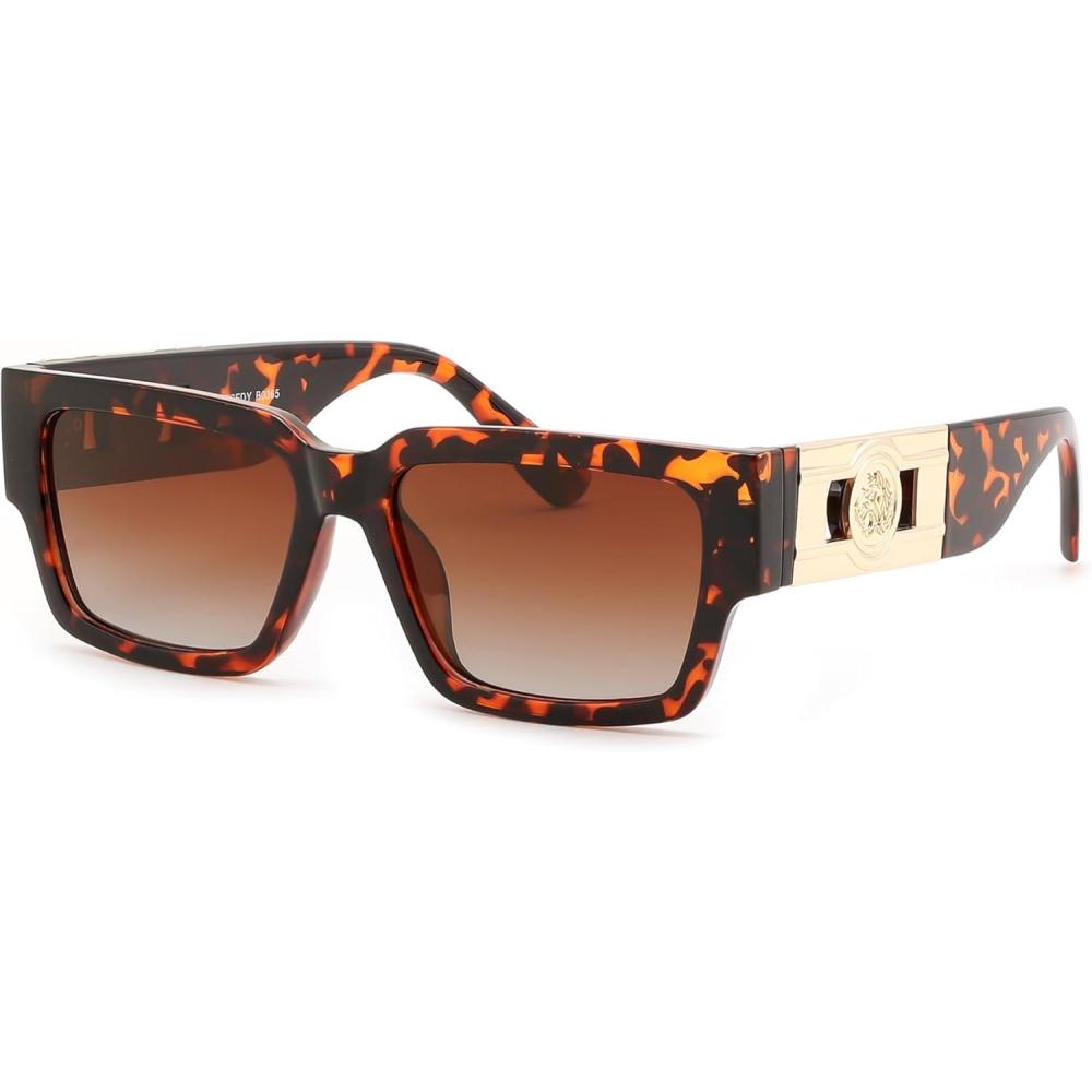 image:imageFEISEDY Retro Trendy Rectangle Polarized Sunglasses for Women MenClassic Narrow Square Sun Glasses B0314TortoiseGradient Brown