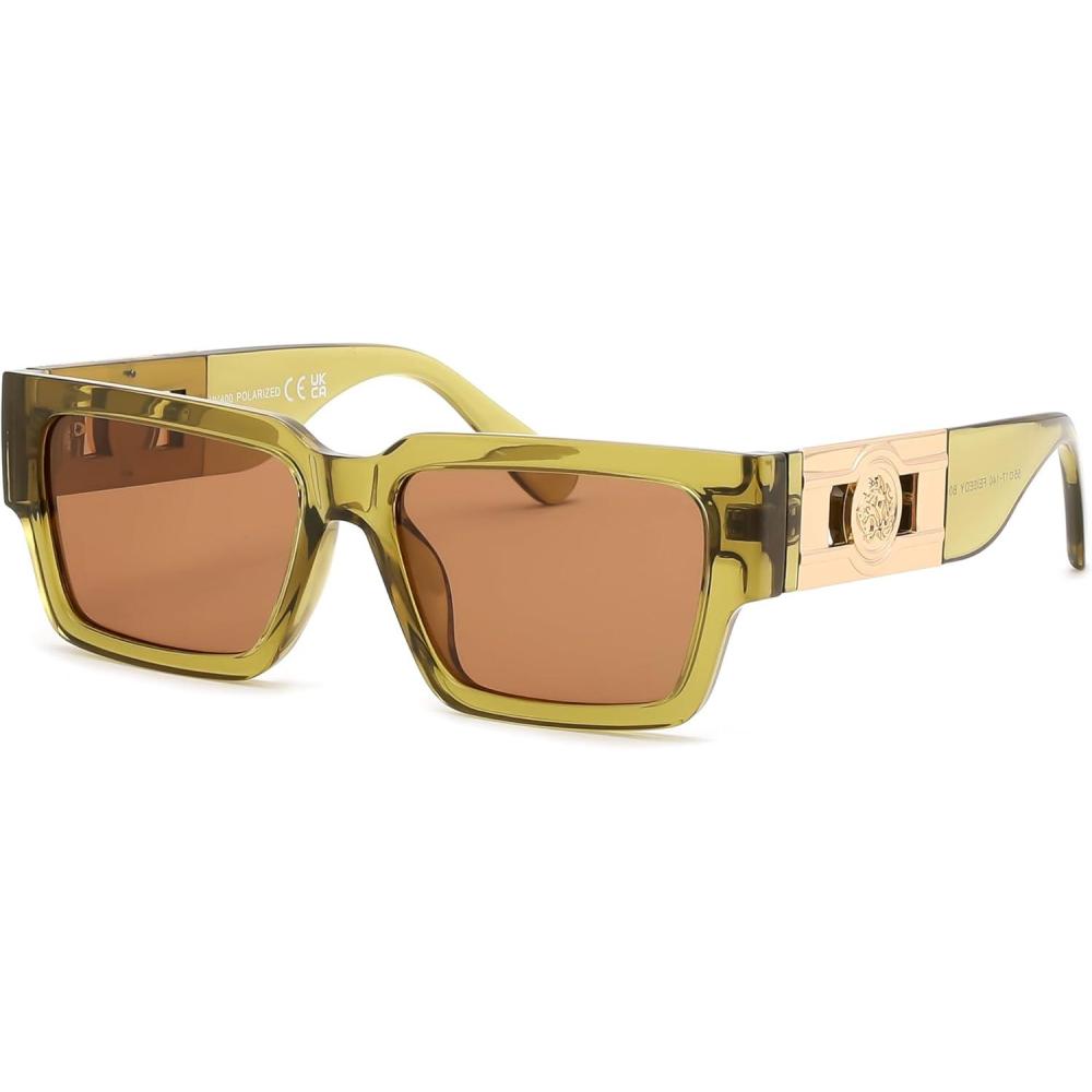 image:imageFEISEDY Retro Trendy Rectangle Polarized Sunglasses for Women MenClassic Narrow Square Sun Glasses B0314Transparent GreenBrown