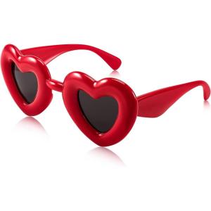 FEISEDY Inflated Heart Sunglasses for Women Men Trendy Thick Frame Y2K Inflatable Bubble Sun Glasses Funny Aesthetic Shades B9108 (Red)