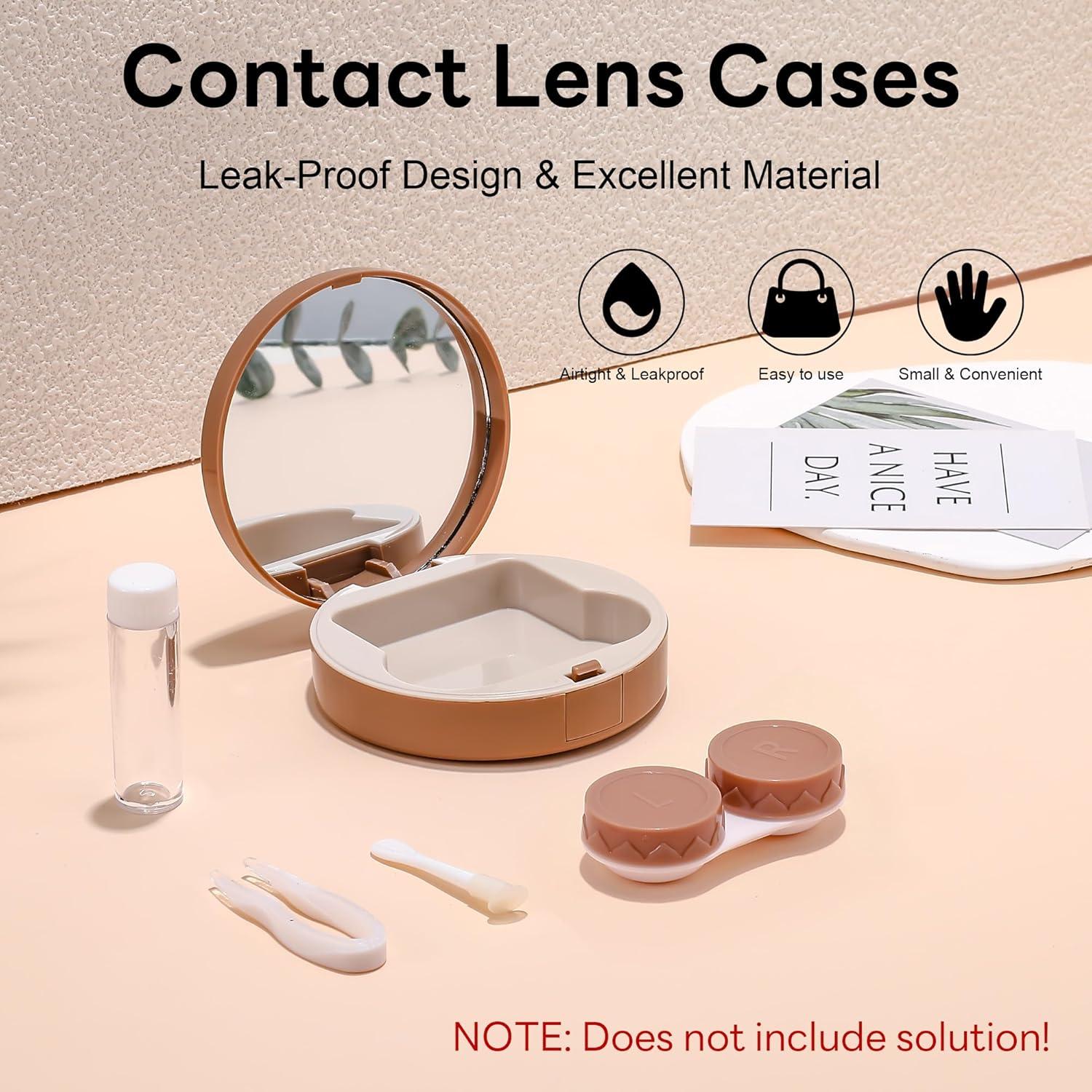 image:imageFEISEDY Contact Lens Case Fashion Portable Contacts Lens Box with Mirror Tweezers Remover Tool Solution Bottle for Travel B0072Khaki