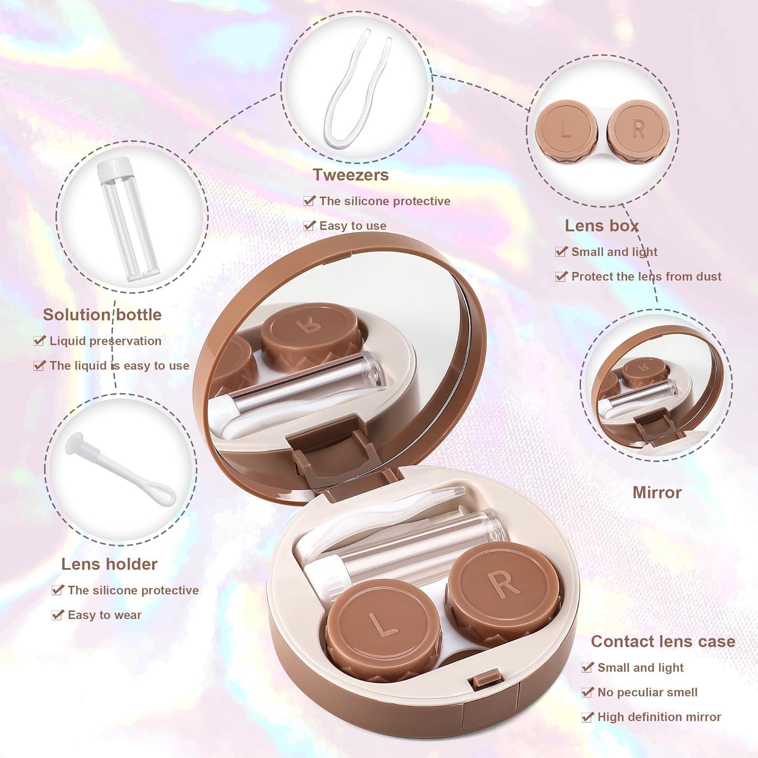 image:imageFEISEDY Contact Lens Case Fashion Portable Contacts Lens Box with Mirror Tweezers Remover Tool Solution Bottle for Travel B0072Khaki