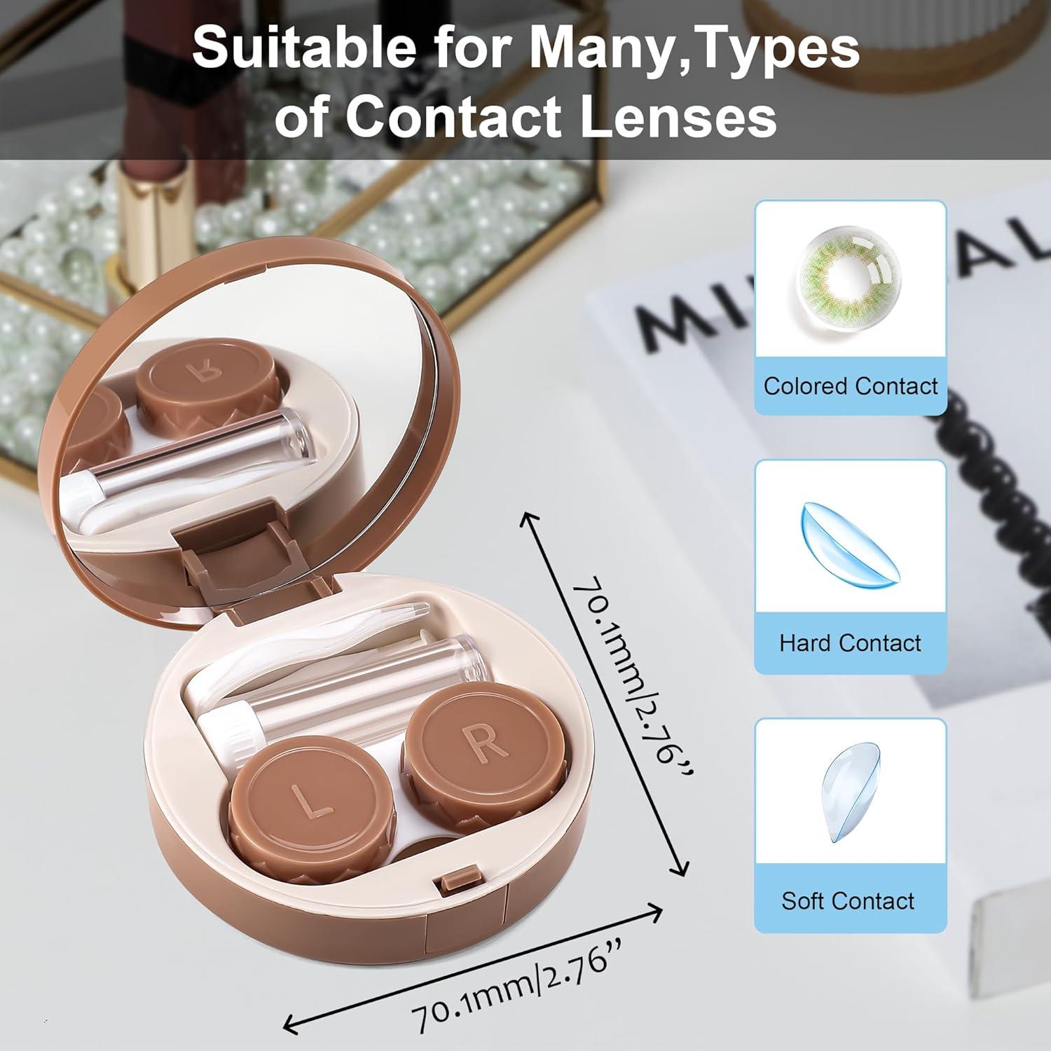 image:imageFEISEDY Contact Lens Case Fashion Portable Contacts Lens Box with Mirror Tweezers Remover Tool Solution Bottle for Travel B0072Khaki