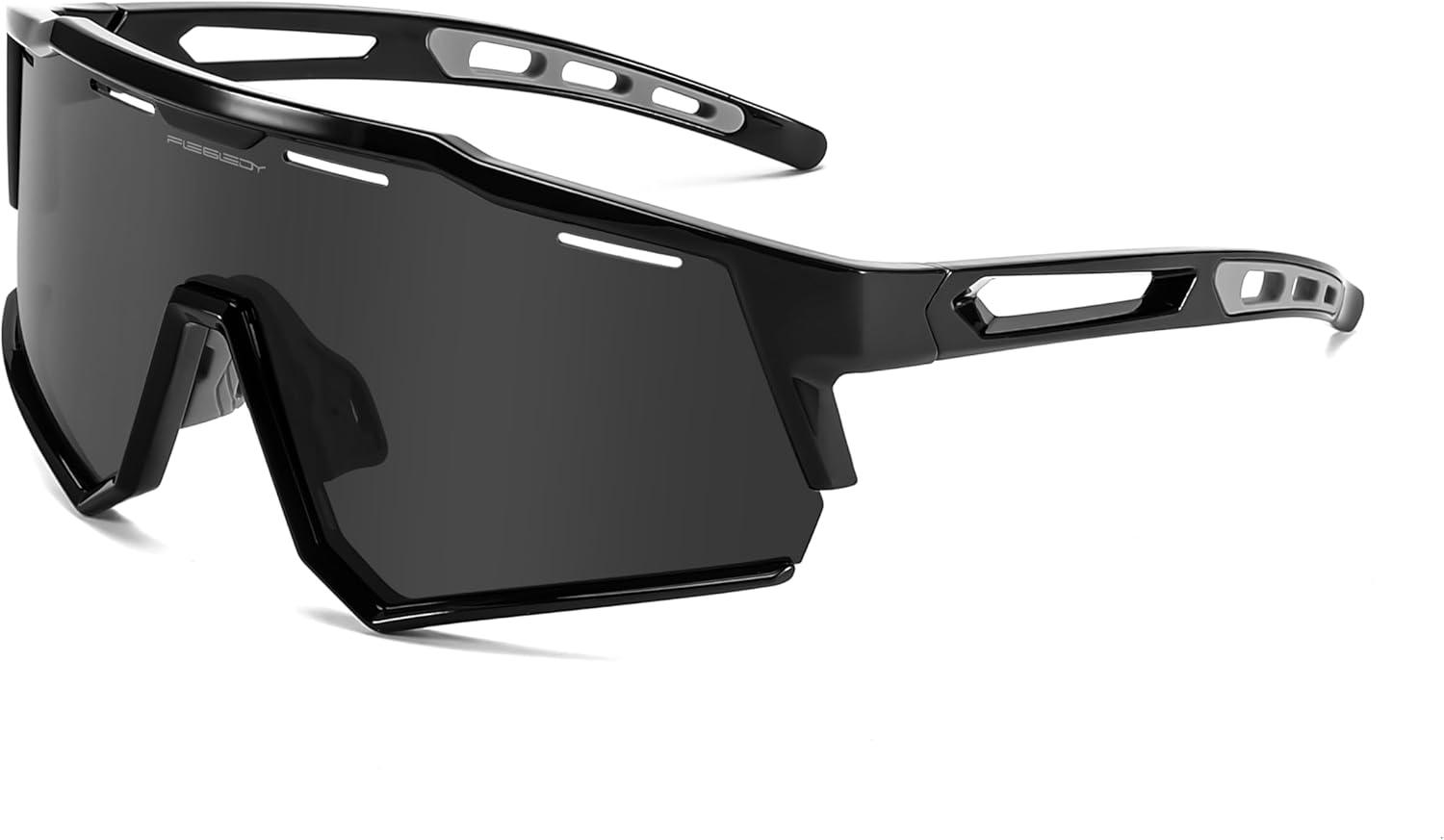 image:imageFEISEDY Polarized Sports Sunglasses for Men WomenTeens Baseball Tennis Sunglasses TR90 Cycling Glasses B4151Black