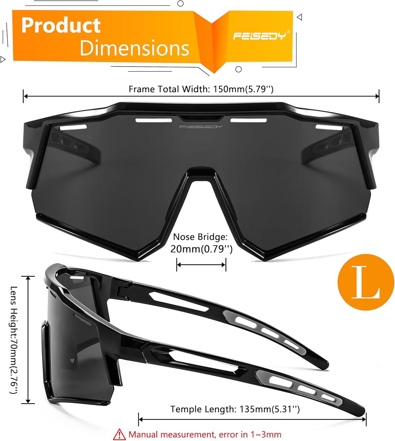 image:imageFEISEDY Polarized Sports Sunglasses for Men WomenTeens Baseball Tennis Sunglasses TR90 Cycling Glasses B4151Black
