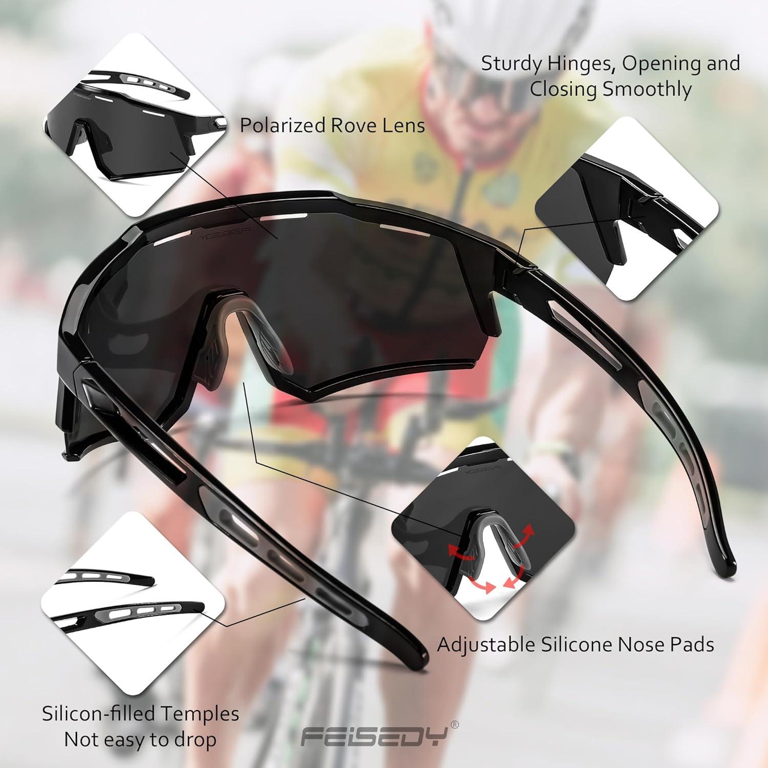 image:imageFEISEDY Polarized Sports Sunglasses for Men WomenTeens Baseball Tennis Sunglasses TR90 Cycling Glasses B4151Black
