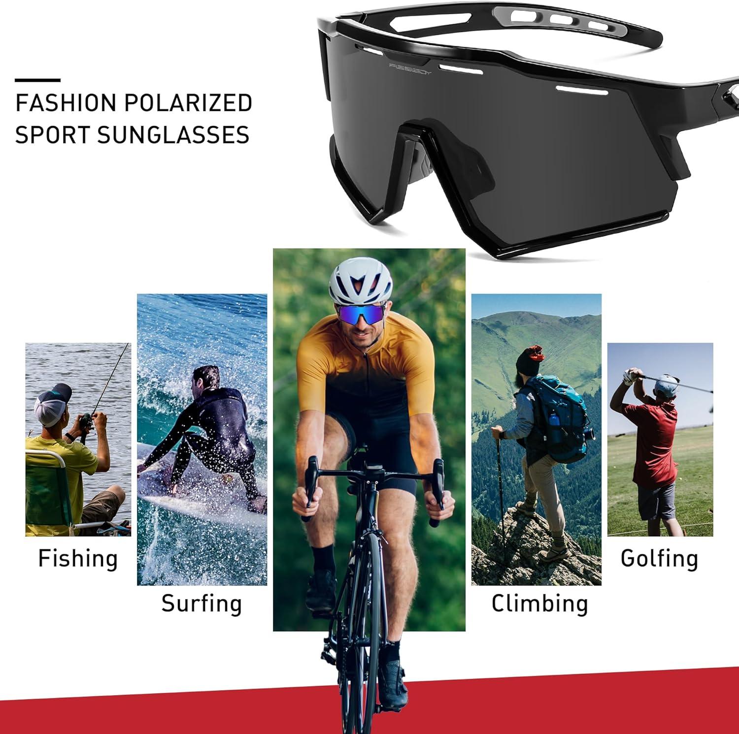 image:imageFEISEDY Polarized Sports Sunglasses for Men WomenTeens Baseball Tennis Sunglasses TR90 Cycling Glasses B4151Black